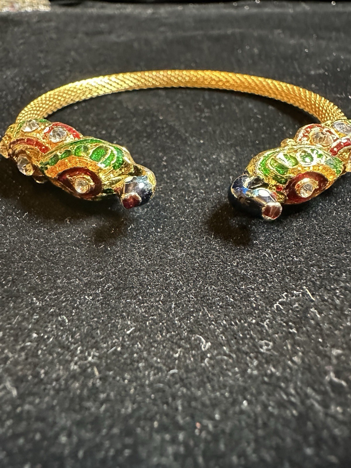 Vintage Gold Tone Meenakari Style Peacock Mesh Cuff Very Light Weight