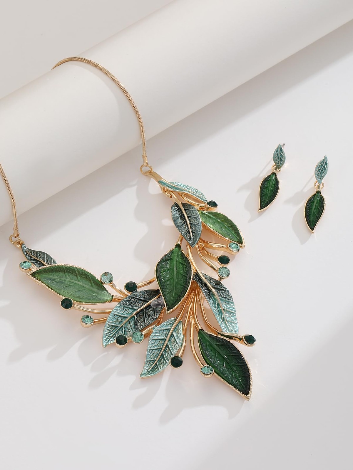Vintage Chunky Statement Jewelry Set – Bohemian Leaf Floral Bib Necklace & Earri
