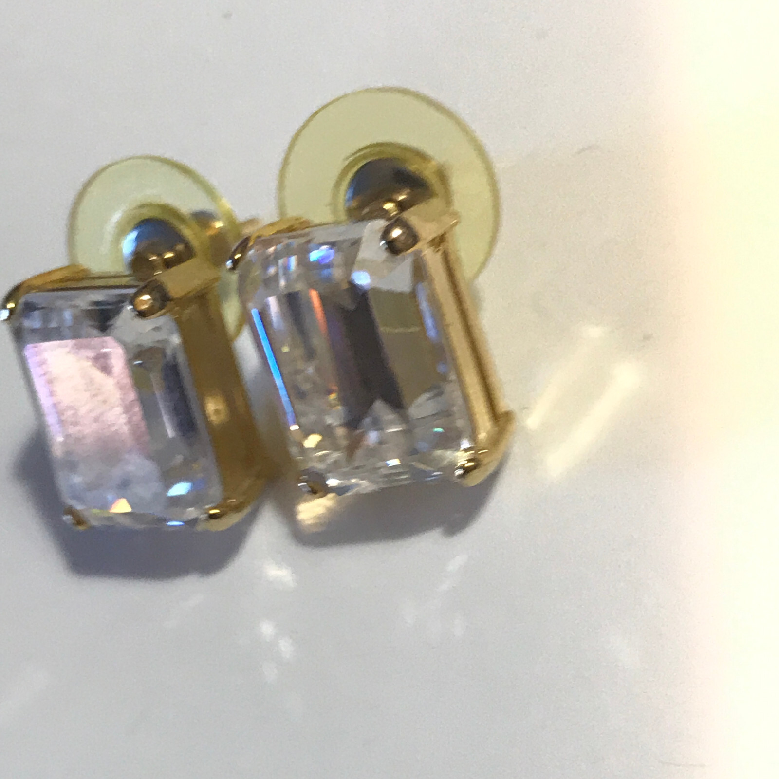 Gold Tone Baguette Cubic Zirconia Stud Earrings Gold Plated Ear Wire NOI