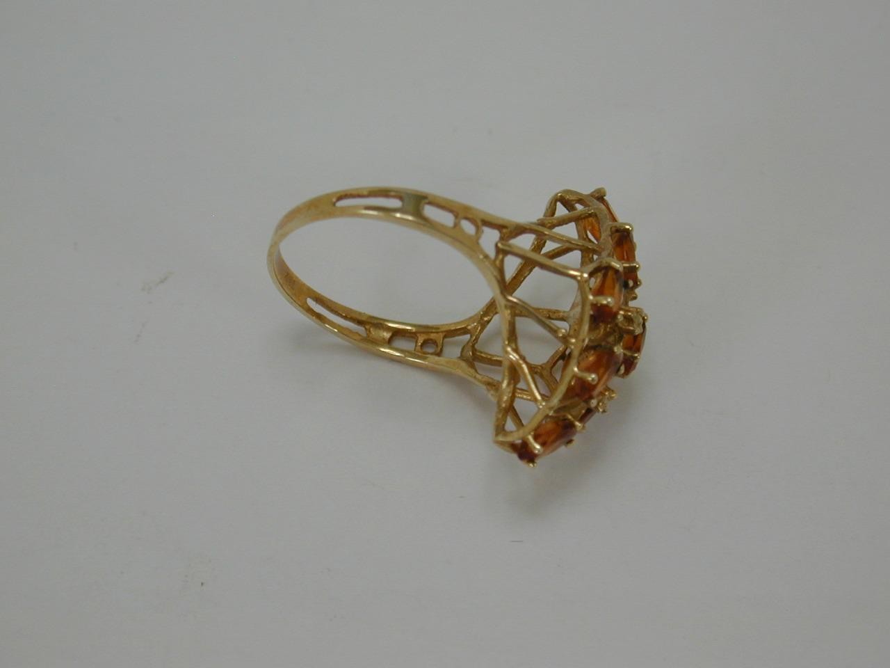 Vintage 10K Yellow Gold Citrine Marquise Cluster Cocktail Ring Size 6 417 Solid