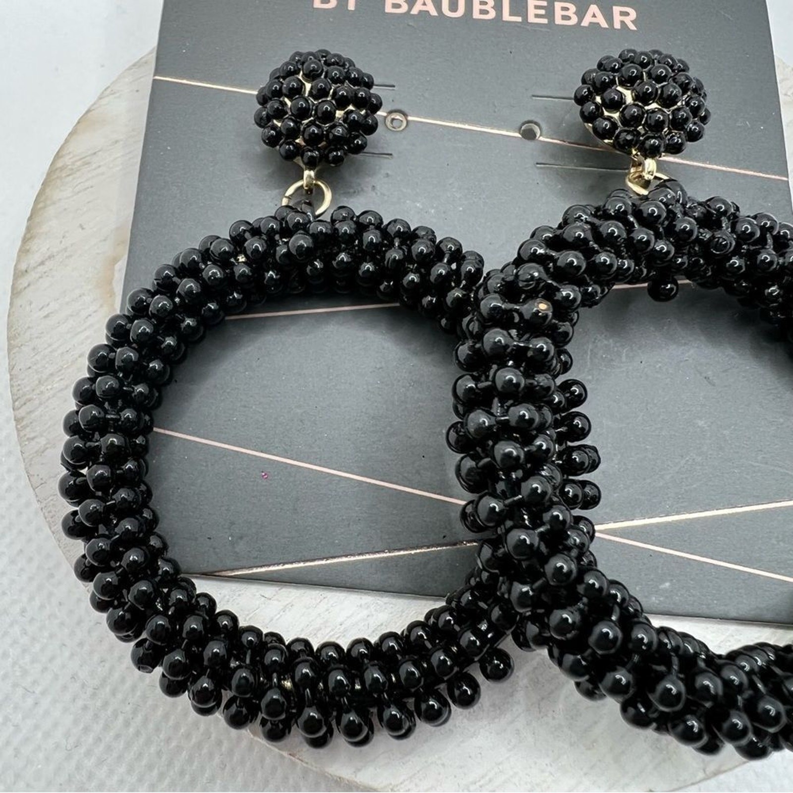 New Sugarfix by Baublebar Black Beaded Hoop Post Earrings