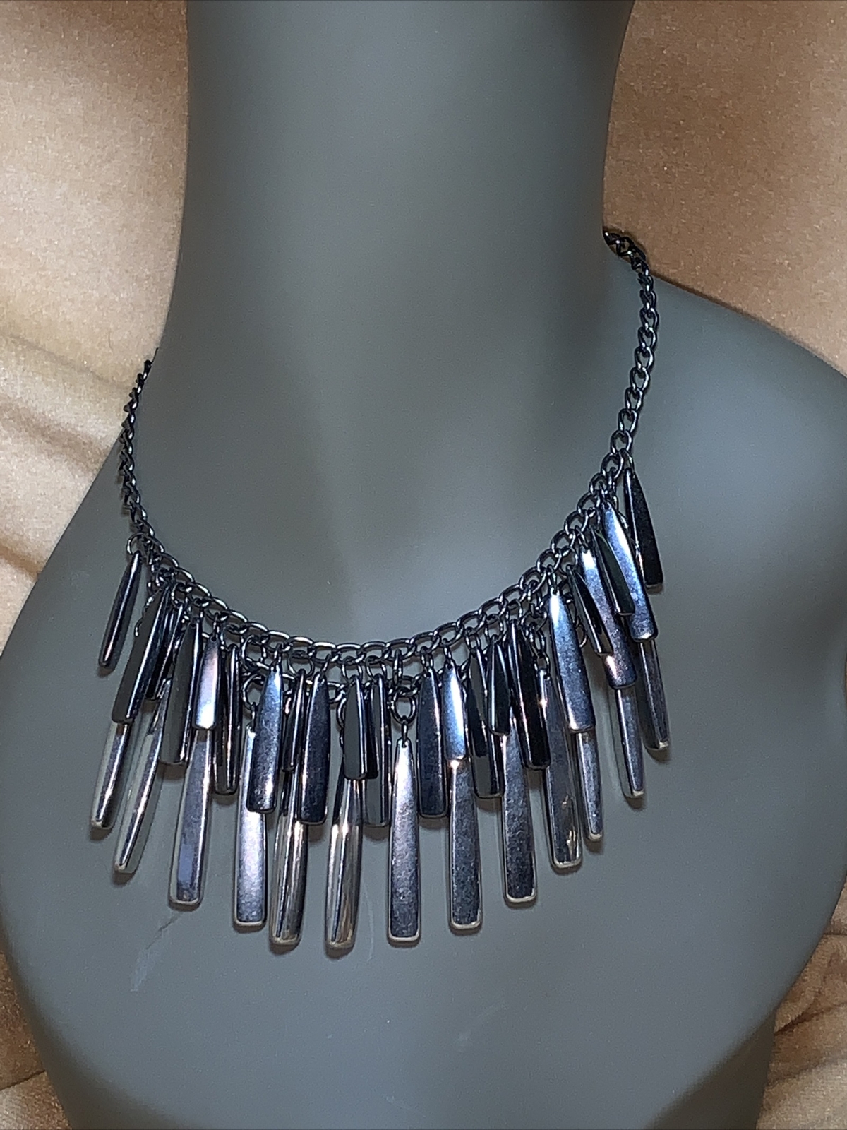 Vintage signed NY Layered Large Fringe Necklace 2 Tone Silver Unique Boho Gypsy