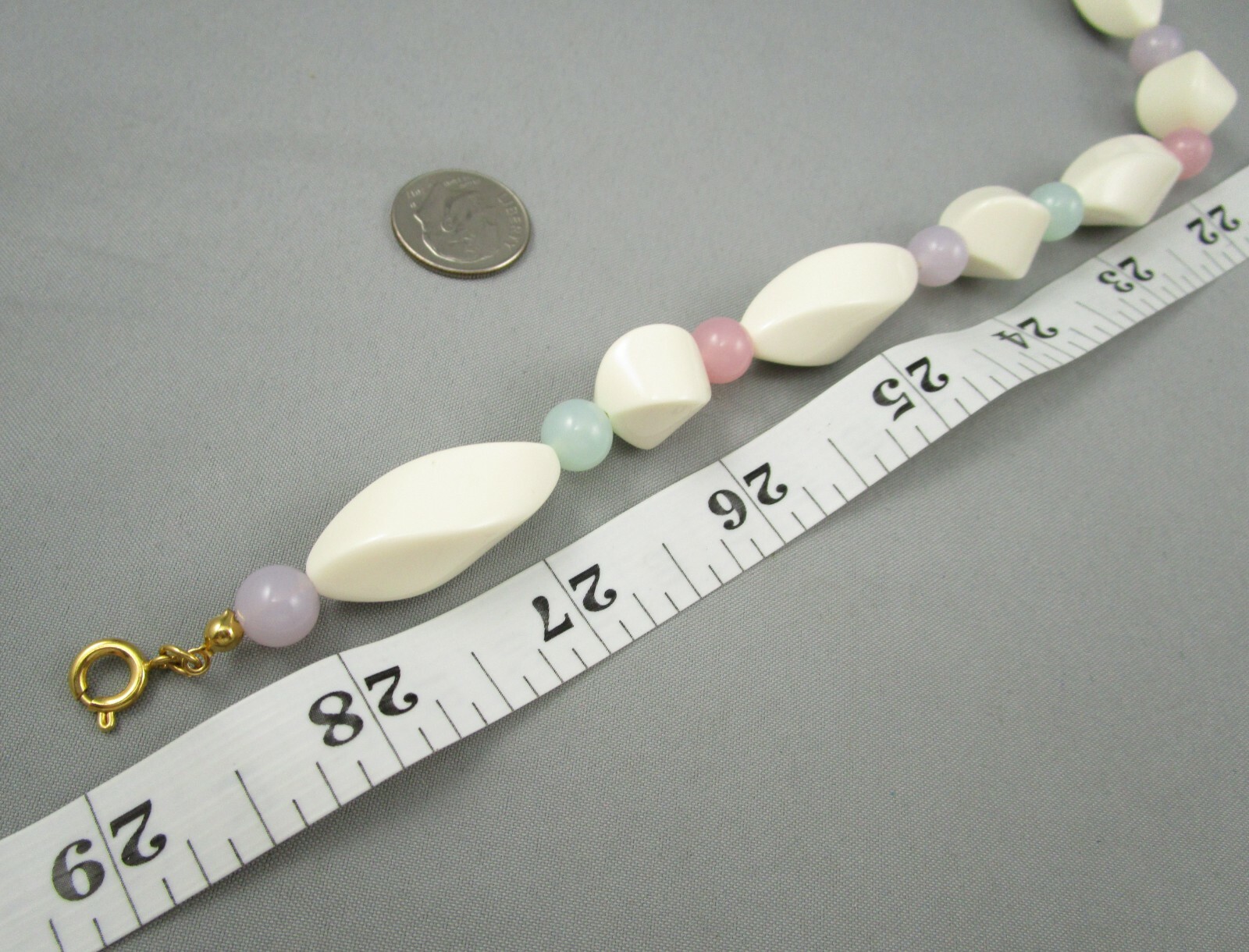 Vintage Well Made Cream pink, Green Purple Beaded Necklace #5208