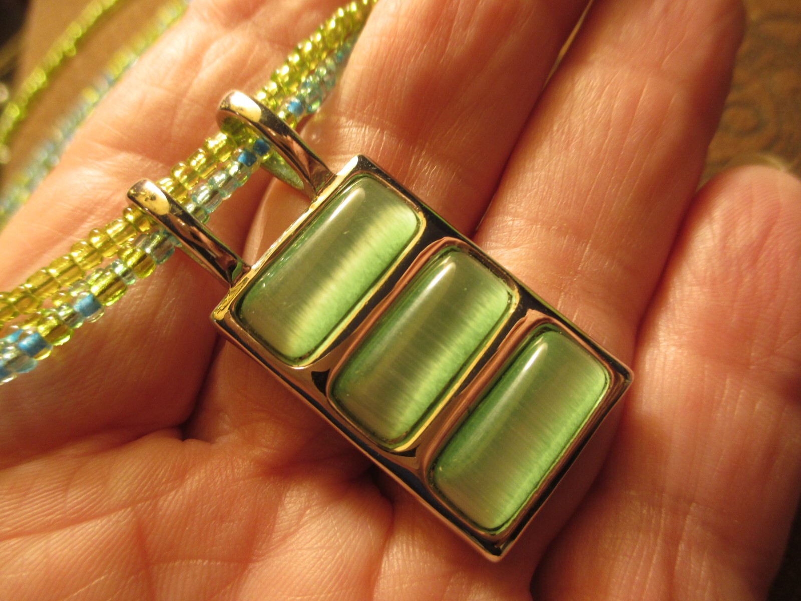 LIA SOPHIA TRIPLE STRAND BEAD AND CAT’S EYE NECKLACE VINTAGE