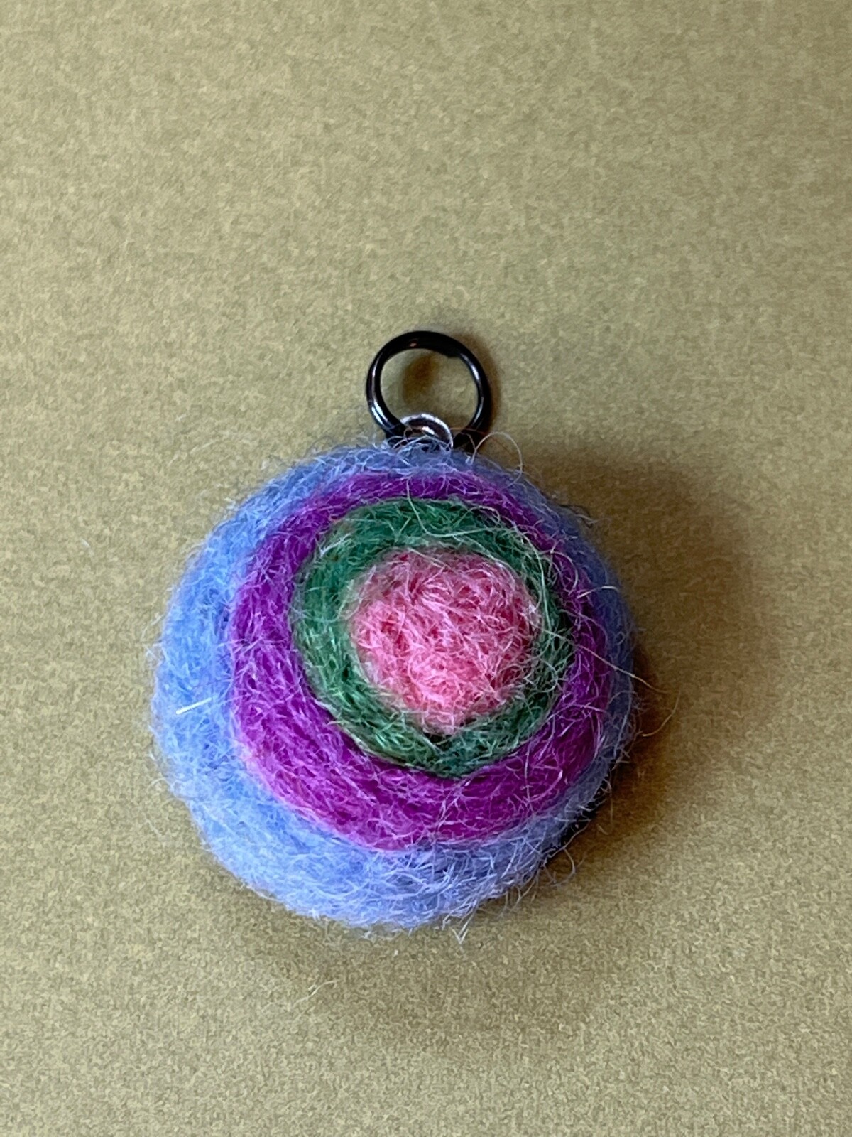 Handmade Small Periwinkle Purple Green & Pink Swirl Felted Wool Swirl Round Pend