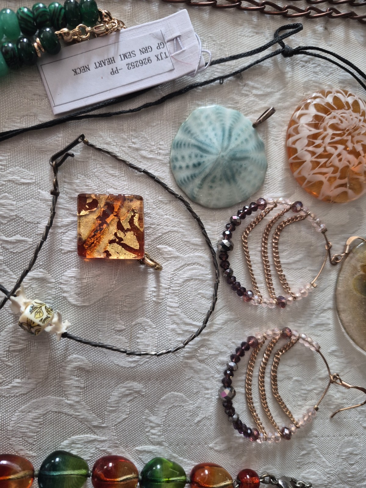 Vintage Crystal Glass Stone Bead Jewelry Lot Abalone Millefiori Necklace Earring