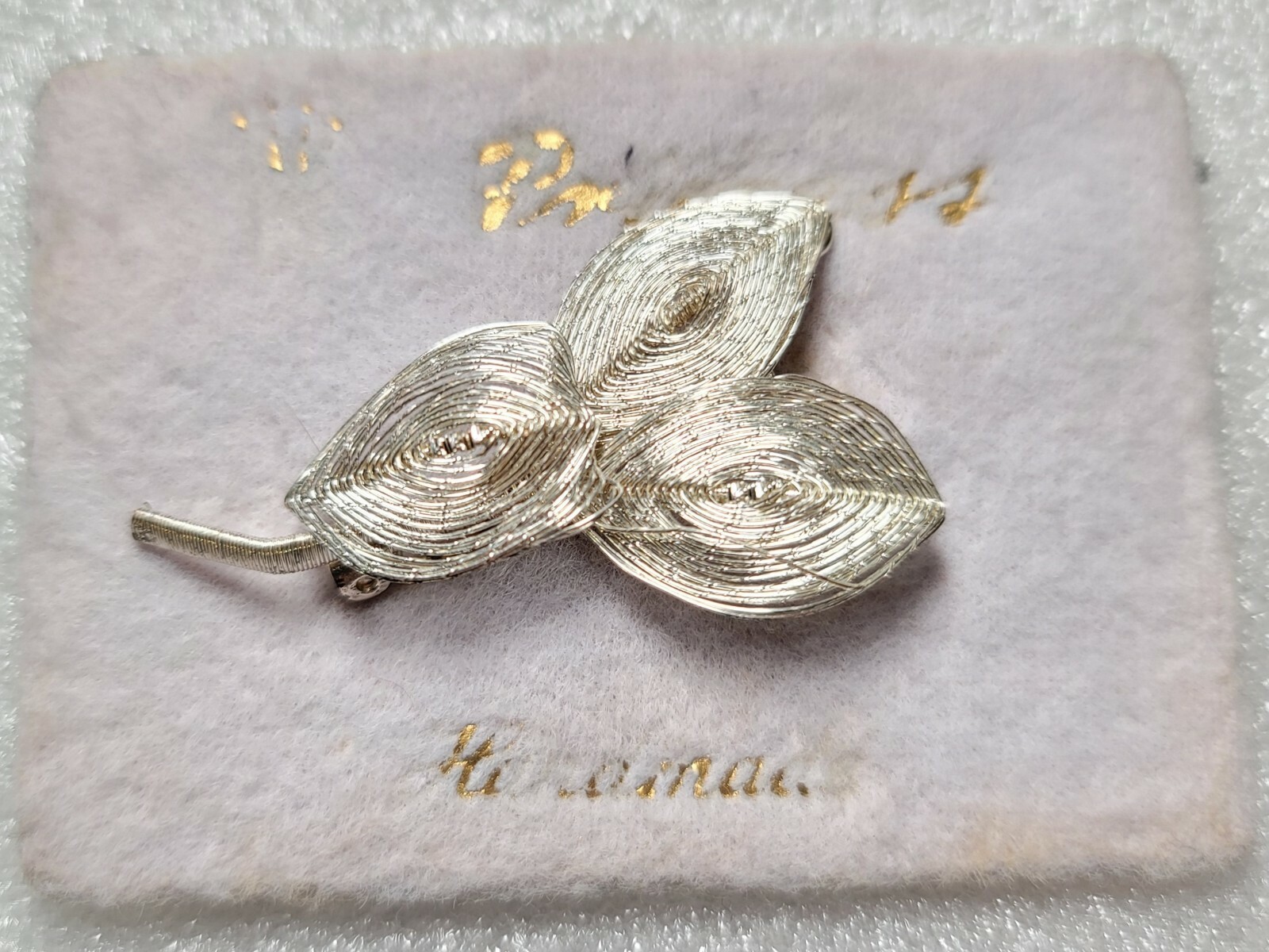 Vintage signed PRINCESS JEWELRY GERMANY Silver Cannetille Brooch on Store Tag