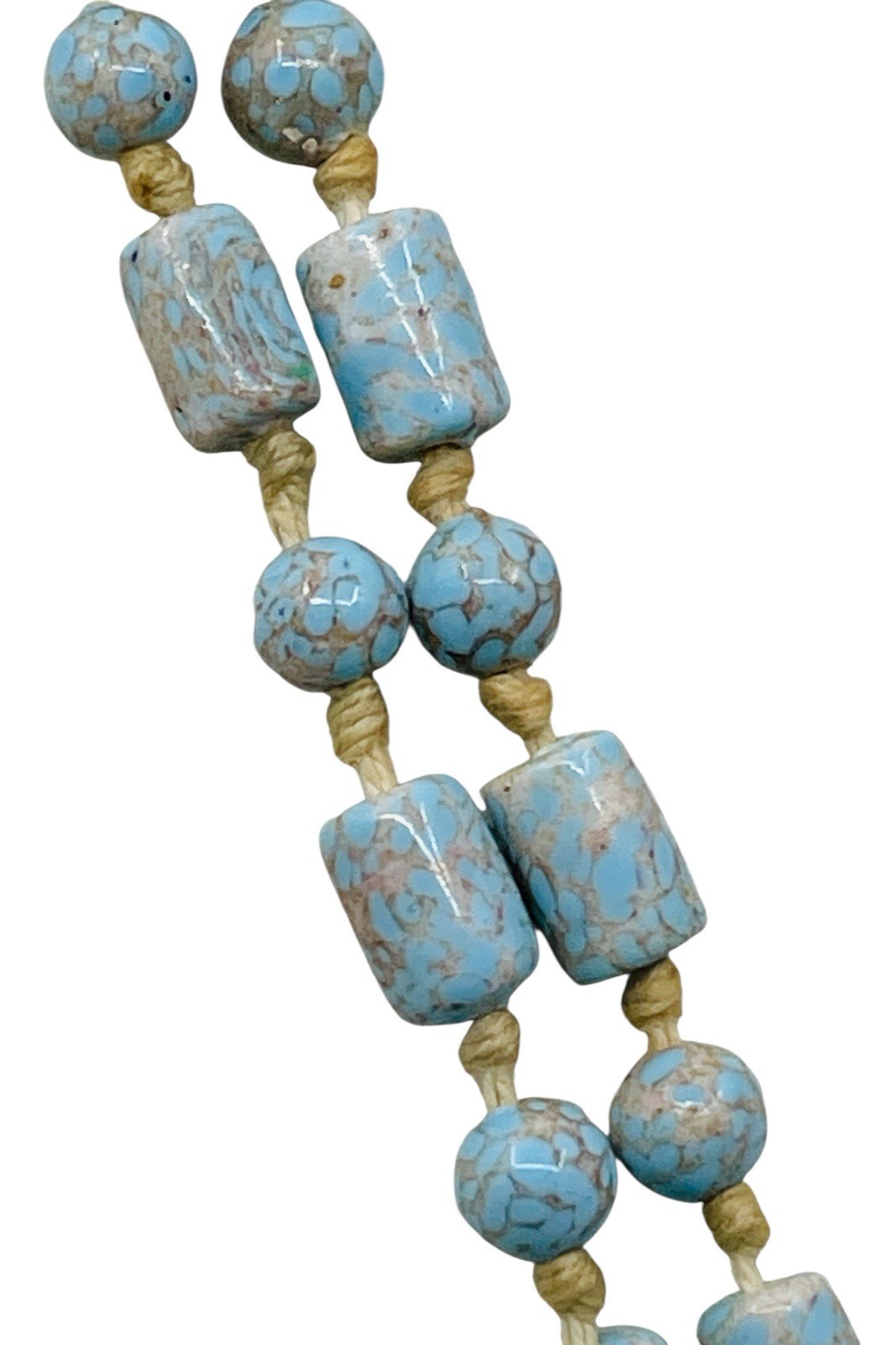 Long Antique Art Deco Circa 1920’s Robin’s Egg Blue Flapper Bead Necklace 60” L