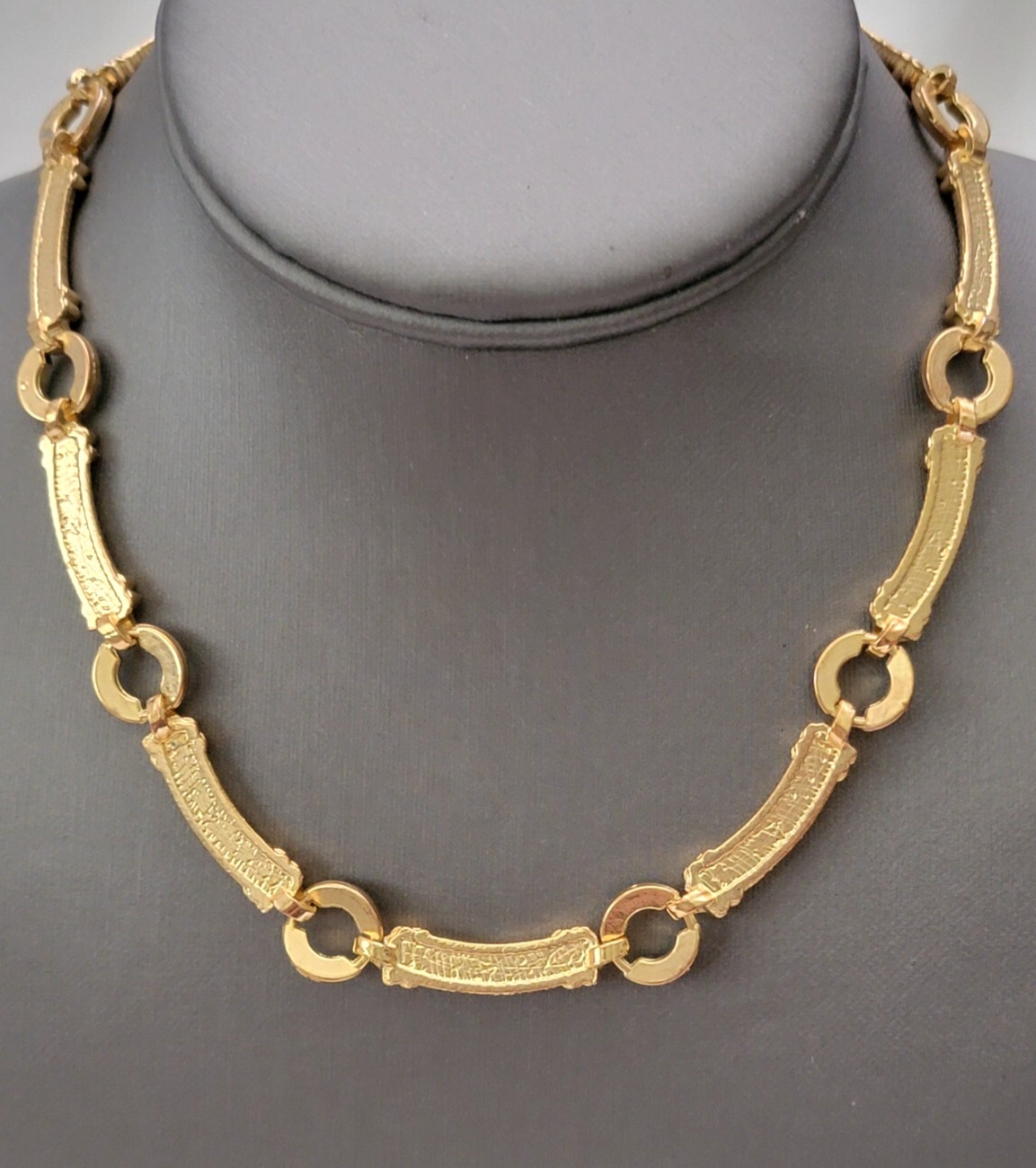 Vintage Gold Tone Segmented Bar Links Rhinestone Collar Necklace 16″ L