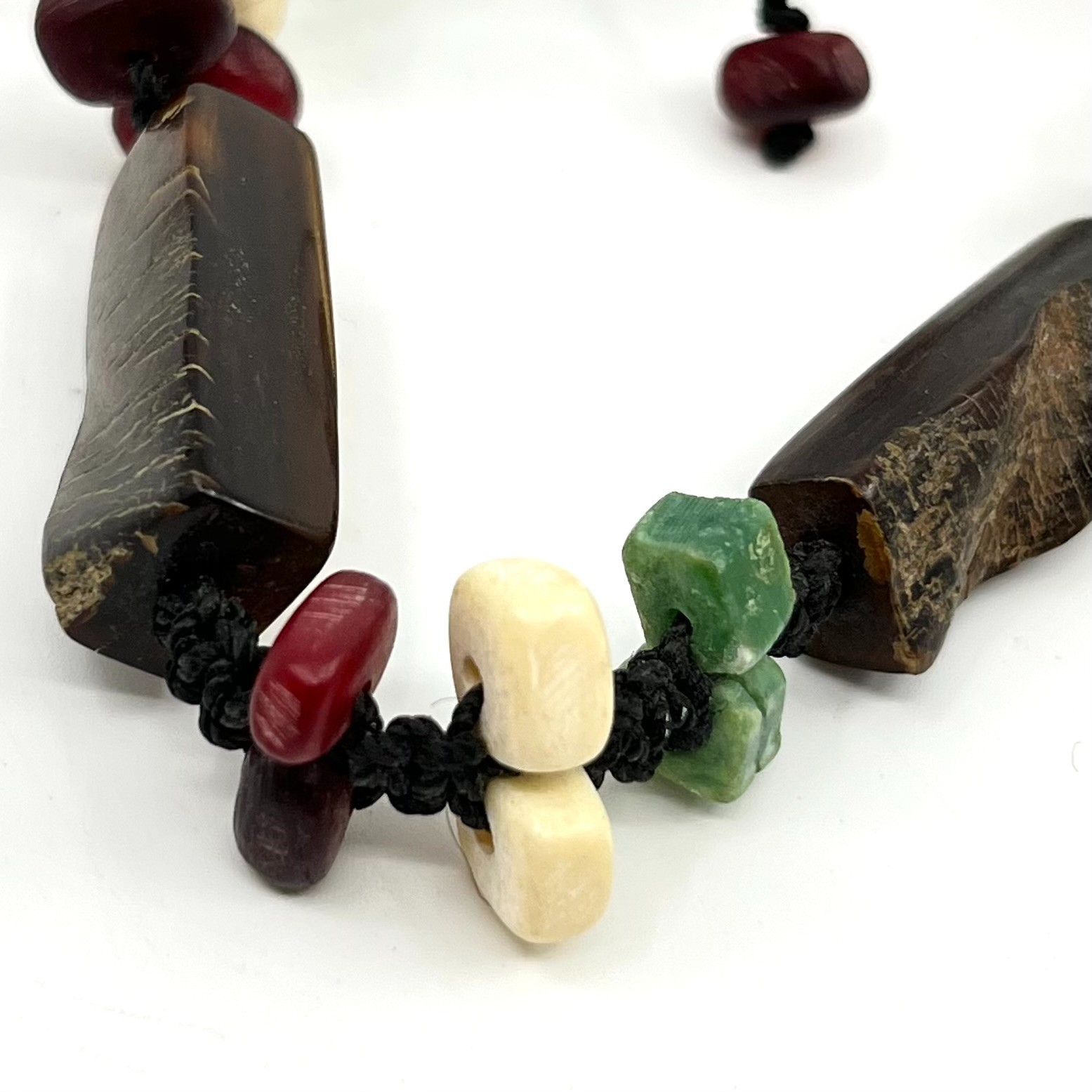 Vintage Boho Mixed Stone & Wood Beaded Adjustable Cord Bracelet – Earthy Multi