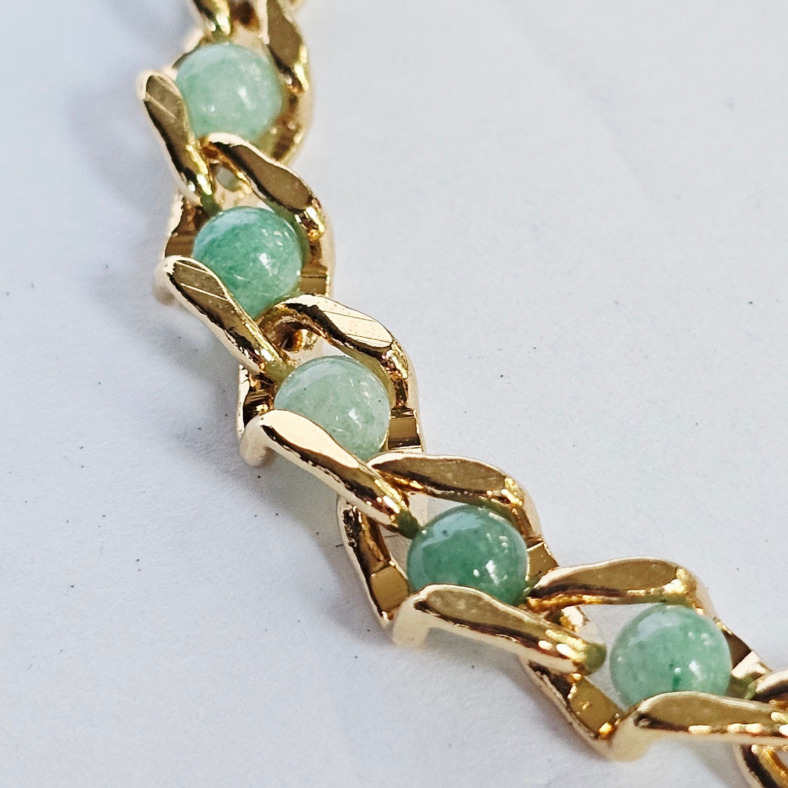 Vintage Boho Captured Treasures Aventurine Bracelet Gold Tone Green Stone Earthy