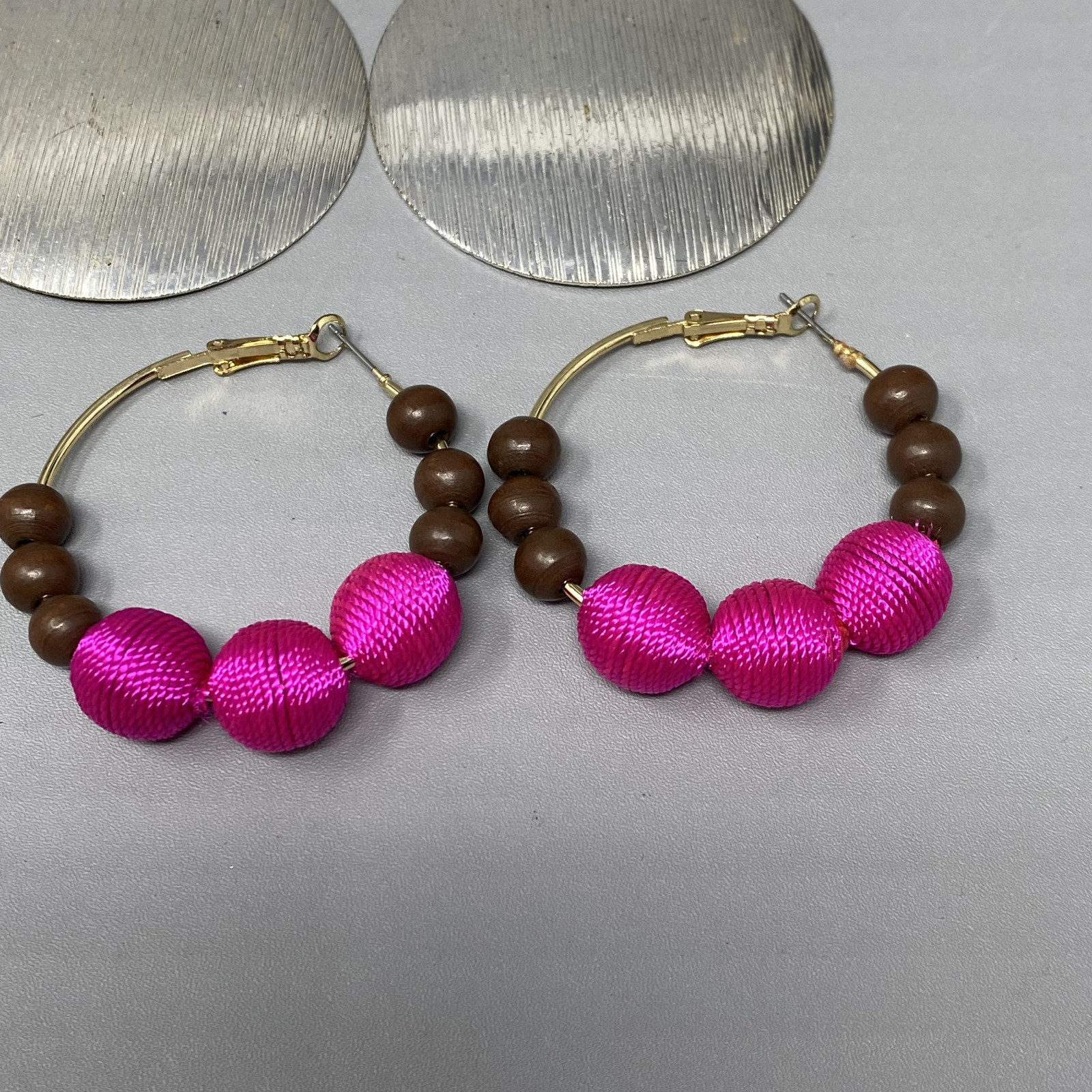 Dangle Drop Hoop Earring Lot of 8 Multicolor Enamel Beaded Metal Pierced Large