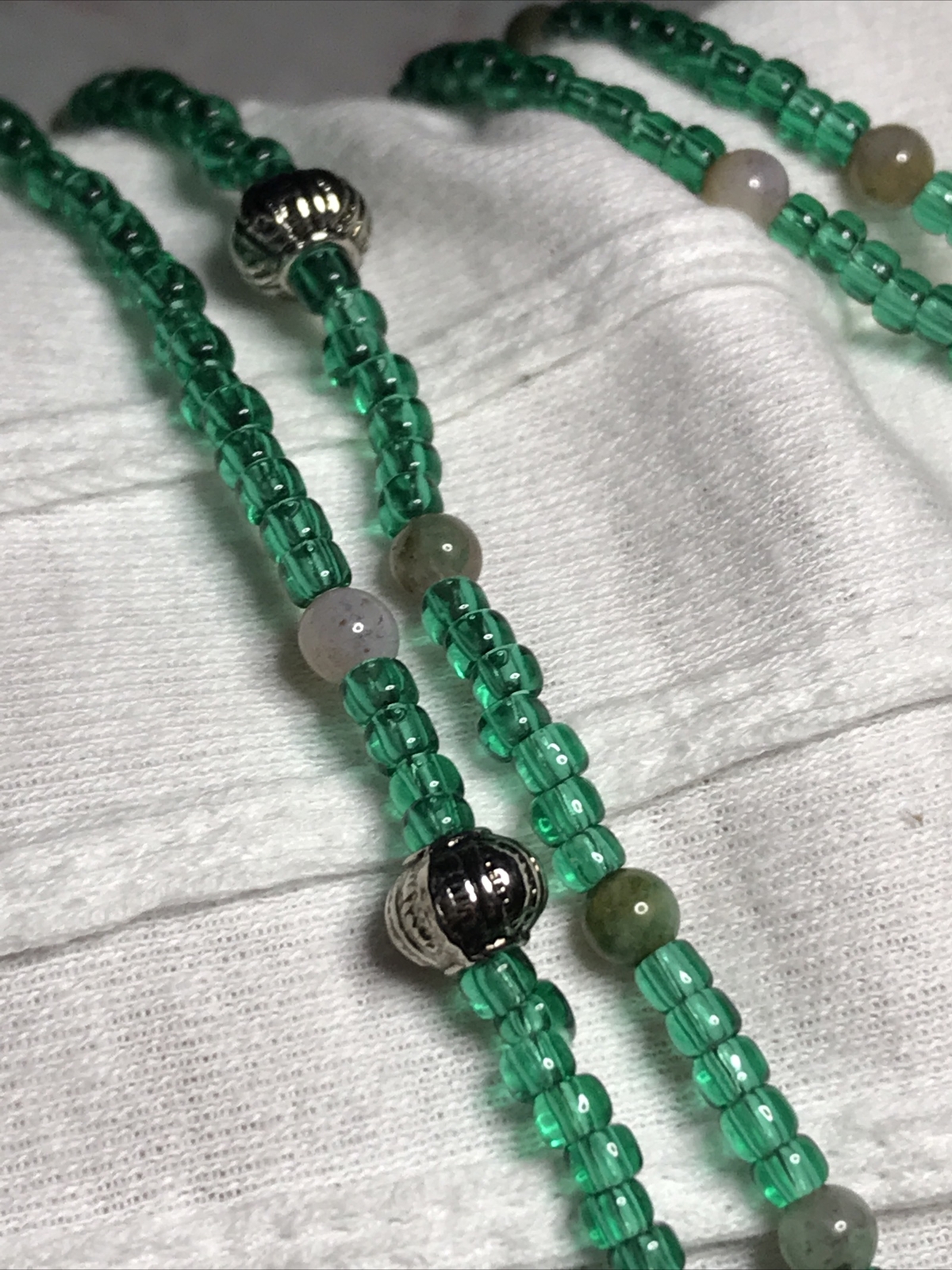 VTG Jade Pendant Natural Gem Hand Carved Necklace 2.25” Disk Green Seed Bead