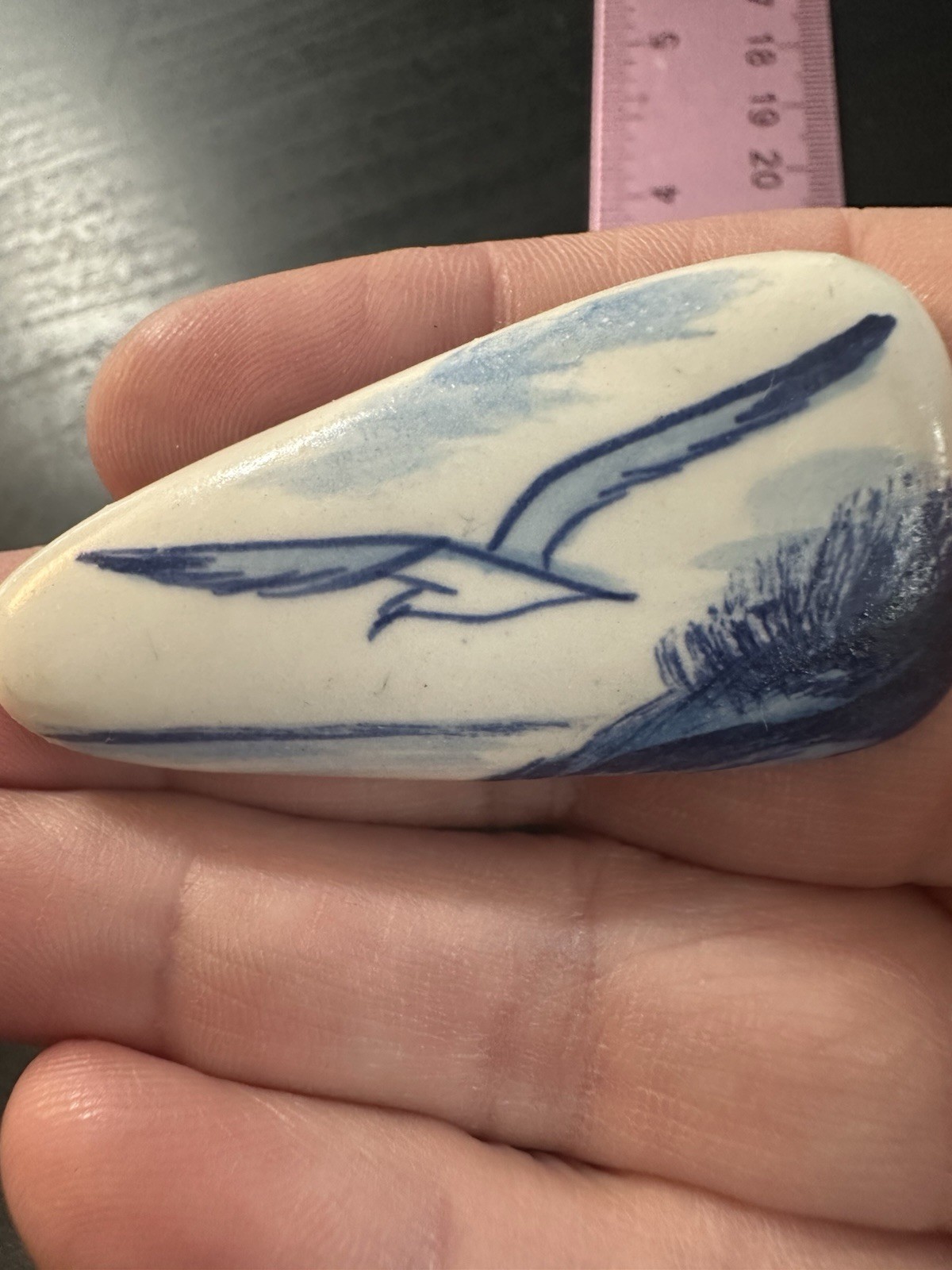 Vintage White & Blue Delft Holland Porcelain Segull Bird Brooch VTG Signed