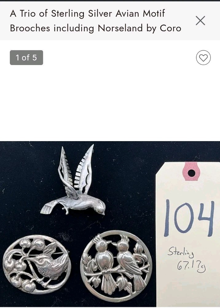 Vintage Openwork Bird & Berry Brooch 925 Silver 2″ Nature Motif Estate Auction