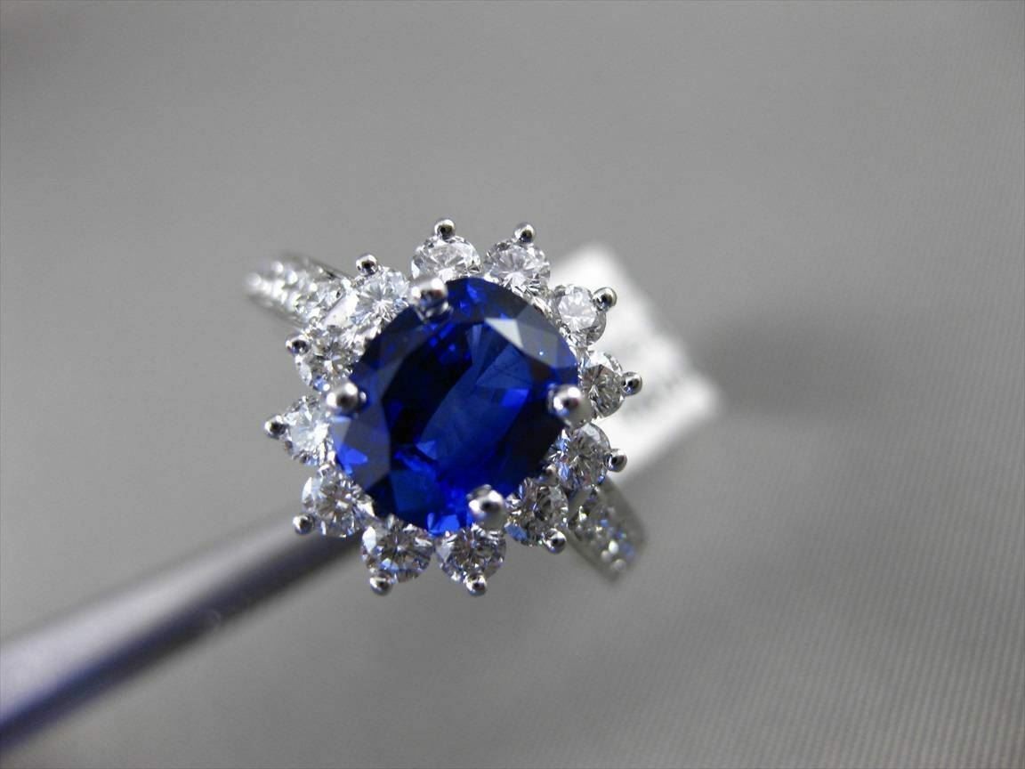 ESTATE 2.41CT DIAMOND & AAA SAPPHIRE PLATINUM DIANA ENGAGEMENT RING E/F VS/VVS