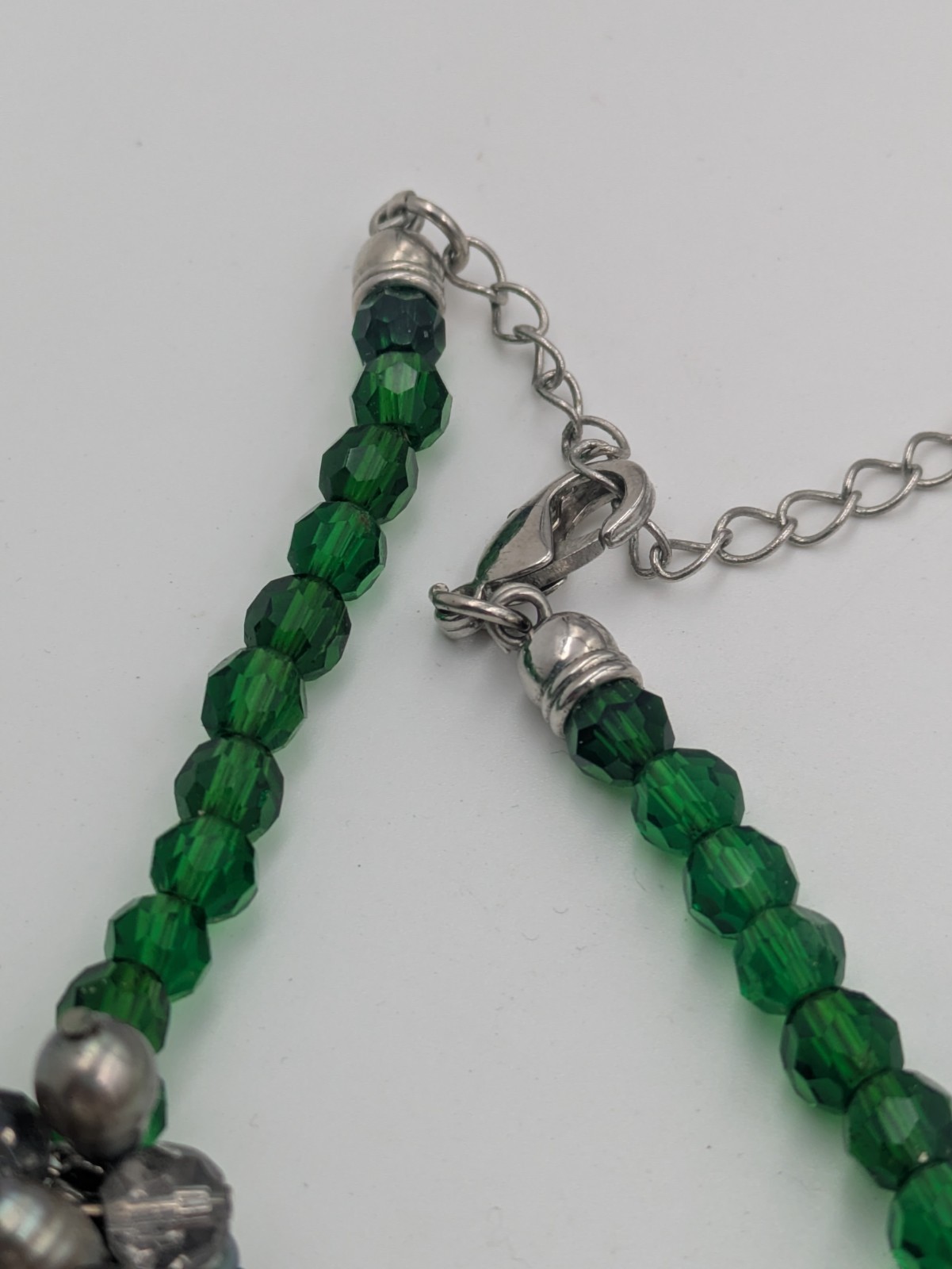 Vintage Genuine Pearl & Crystal Glass Cluster Green Acrylic Beaded Necklace 20″