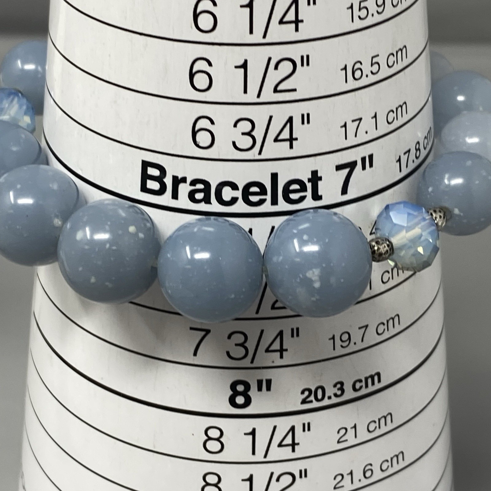Blue Faux Stone Beaded Bracelets Set of 3 Acrylic Cream Stretch Glass Spacer 7″