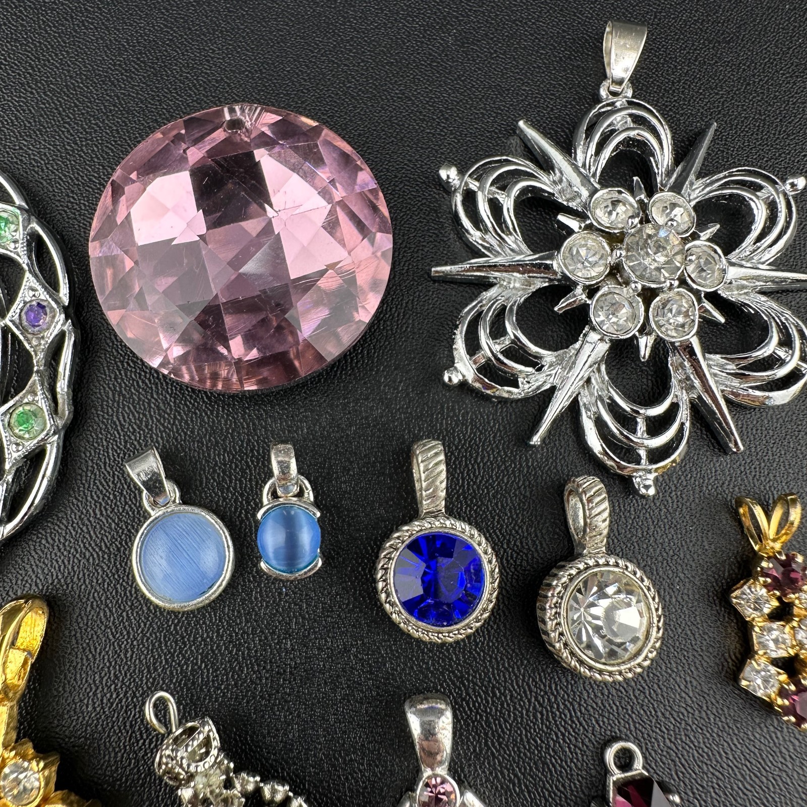 Vintage to Now Crystal Rhinestone Pendant Charm Lot of 28 Silver Gold Tone Mix