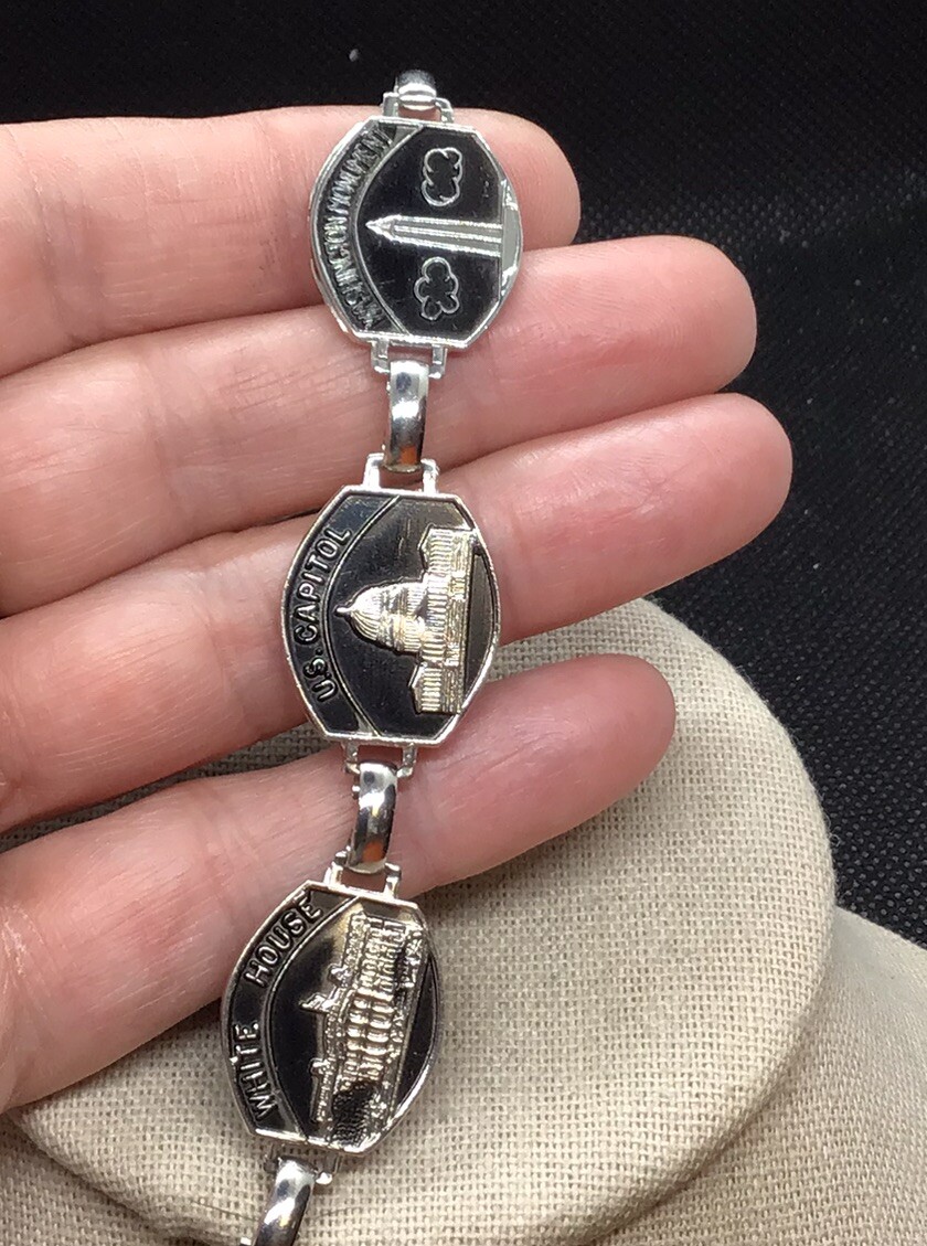 Vintage Costume Wide Enameled American Buildings Themed Bracelet 7.5″ F506