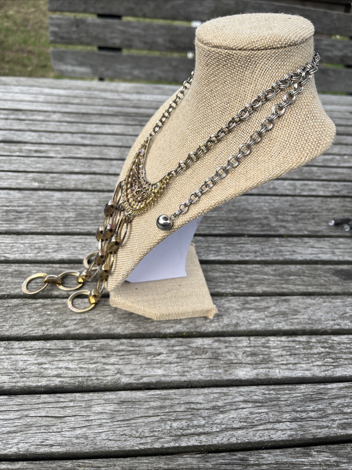 Vintage Metal Persian Style Chain Necklace Half Circle Pendant Dangle 1980s