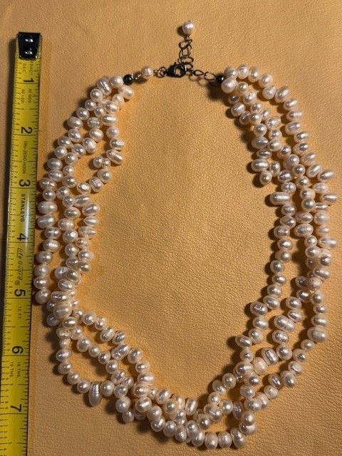 Baroque Pearl Necklace Triple (3) Strand Freshwater Lobster Clasp 17″-18″