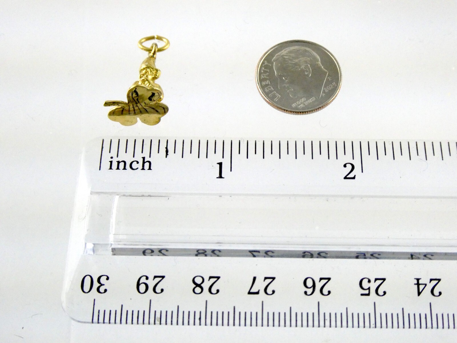 Vintage Gilt Sterling Silver Sitting Elf or Leprechaun Shamrock Pendant Charm