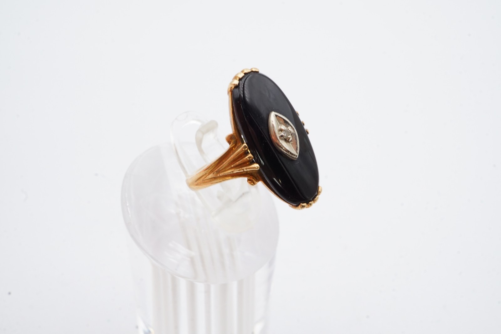 Vintage 10k Yellow Gold Black Onyx Diamond Ring Size 1.75