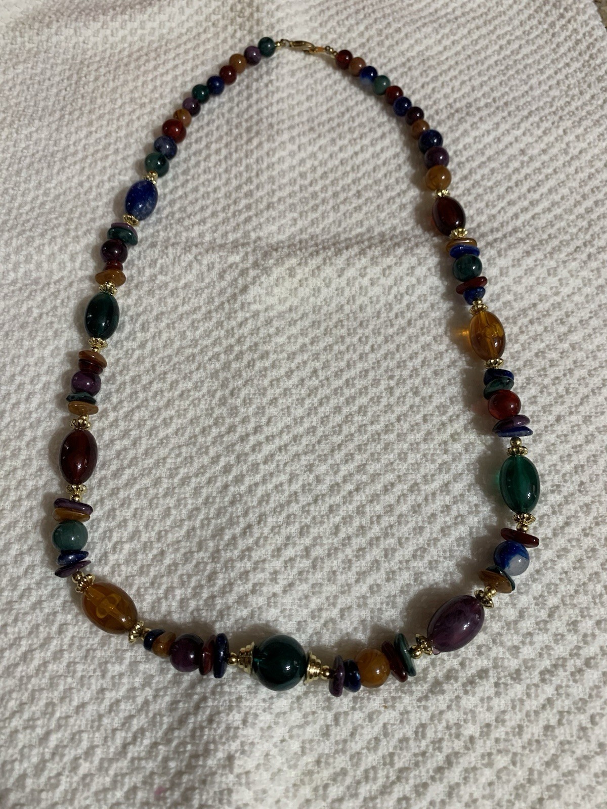 VTG Colorful Faux Stone Beaded Necklace with Gold Spacers Fall Colors