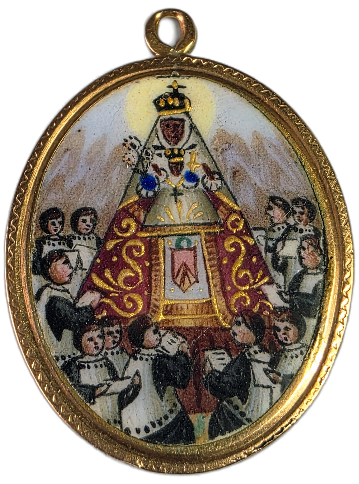 Antique Enameled Gold Medal Virgin Mary Madonna Pendant – 18K Gold