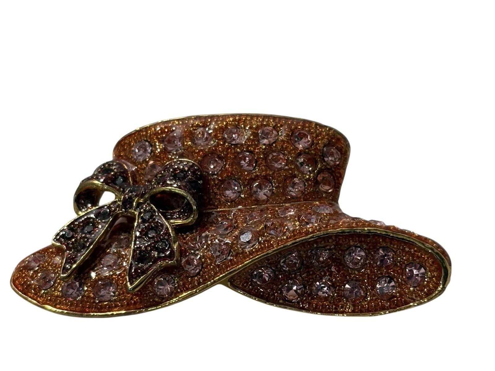 Red Hat Society Brooch Pin Pendant Rare Pink Rhinestones Purple Bow Sparkle VTG