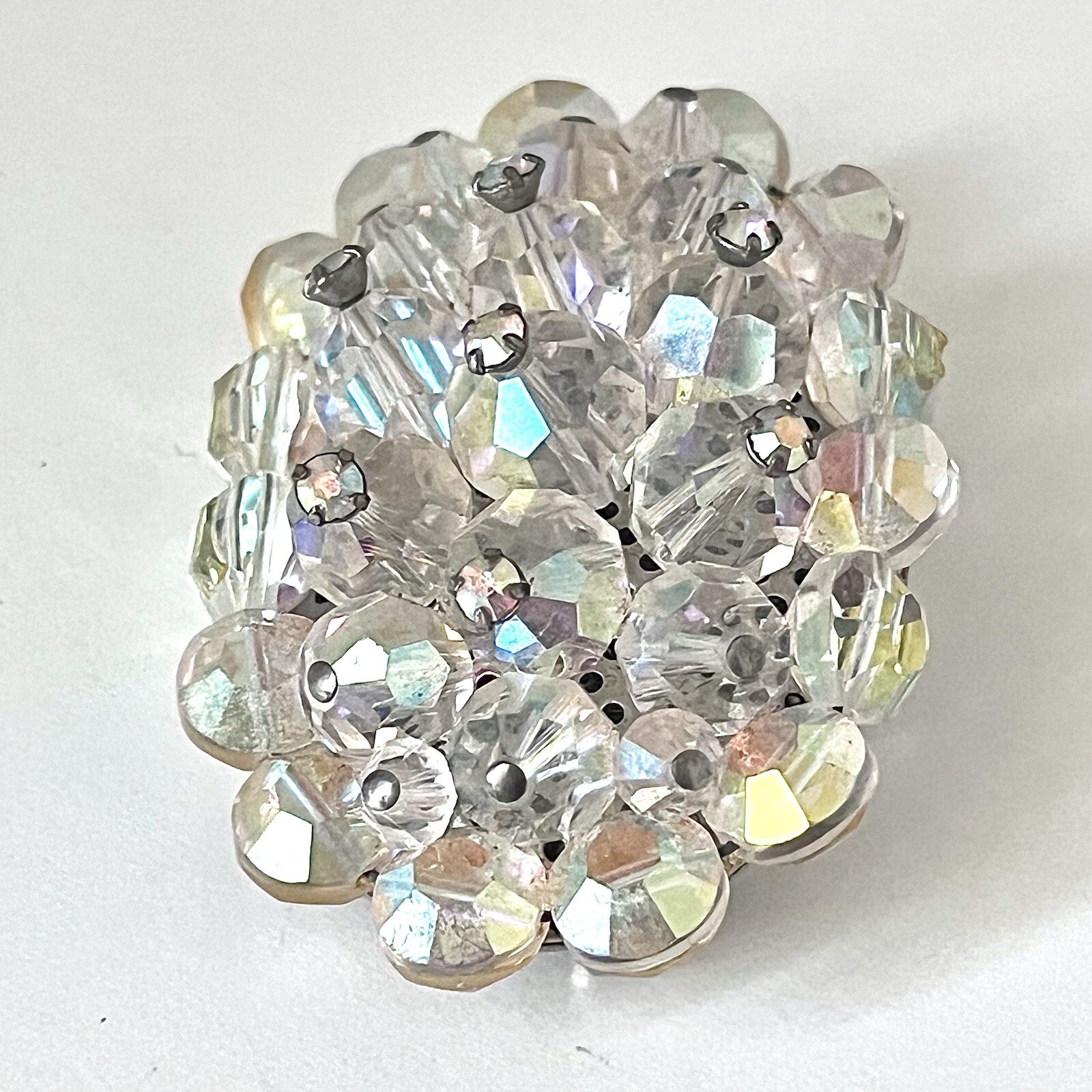 MCM AB Rhinestone Brooch Aurora Borealis Crystal Bead Cluster Prong-Set Pin