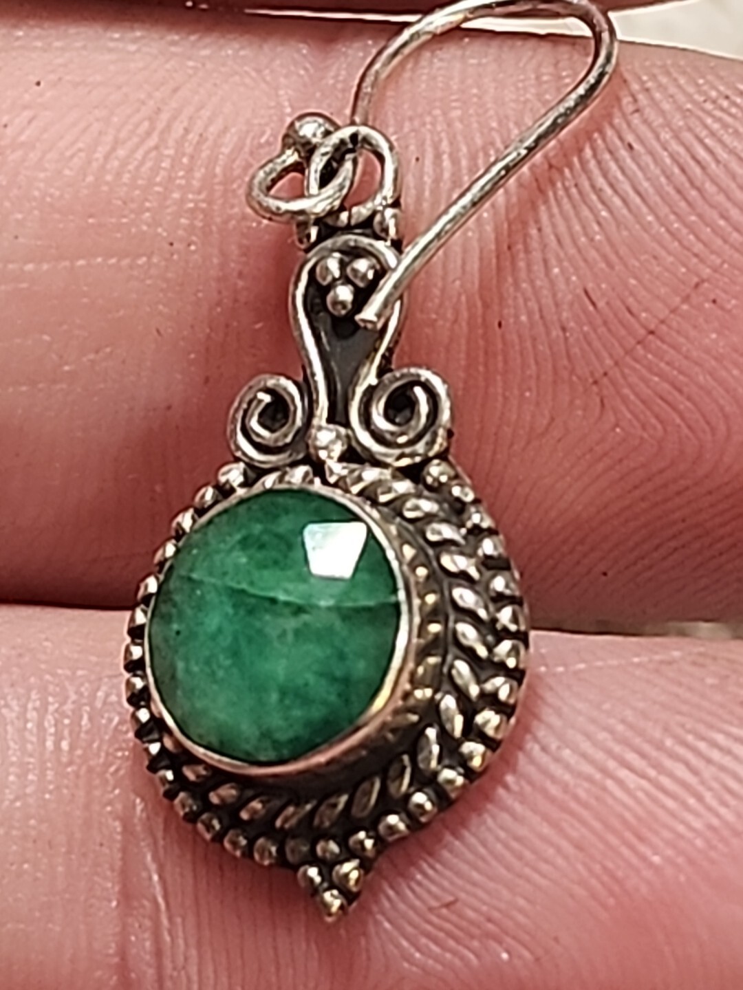 Emerald Beryl 925 Sterling Silver Hook Dangle Victorian Style Earrings