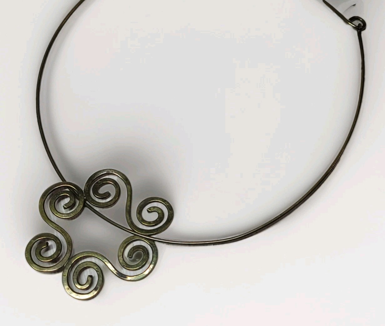 Vintage Art Nouveau Style Brass Choker Necklace Swirl Pendant Boho