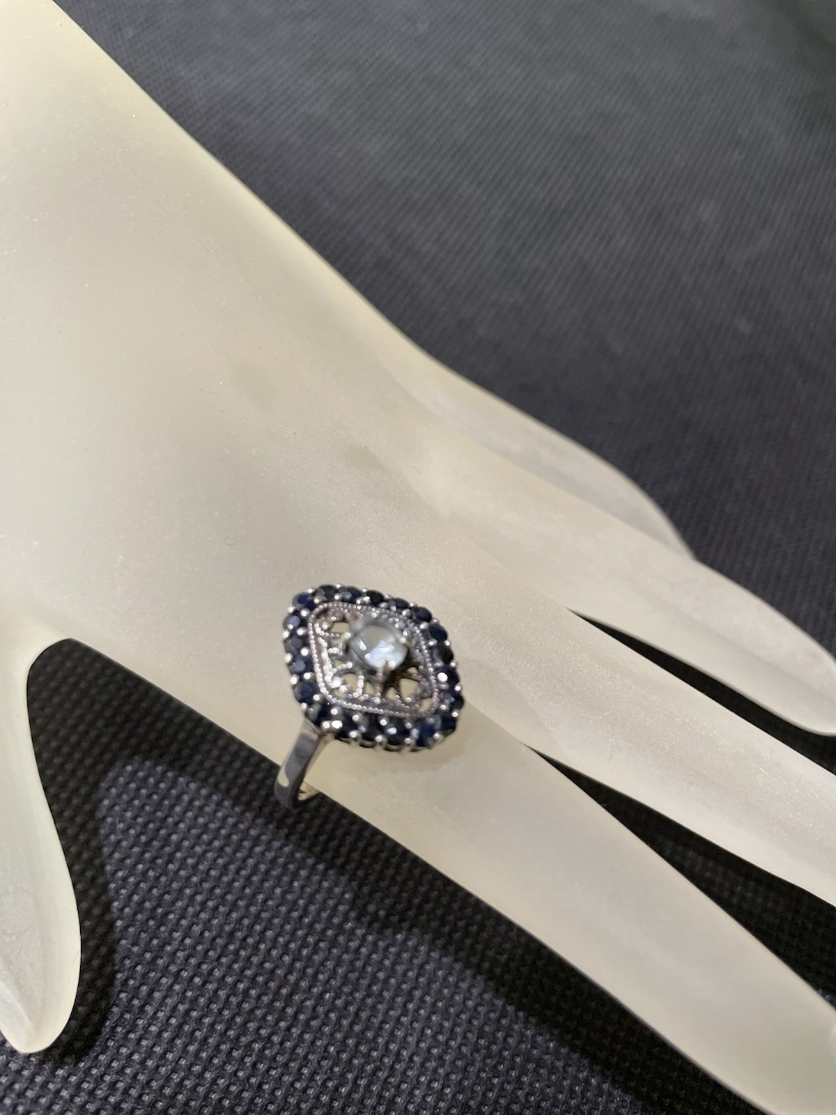 Vintage Sterling Aquamarine And Blue Sapphire Ring Diamond Shape Size 7