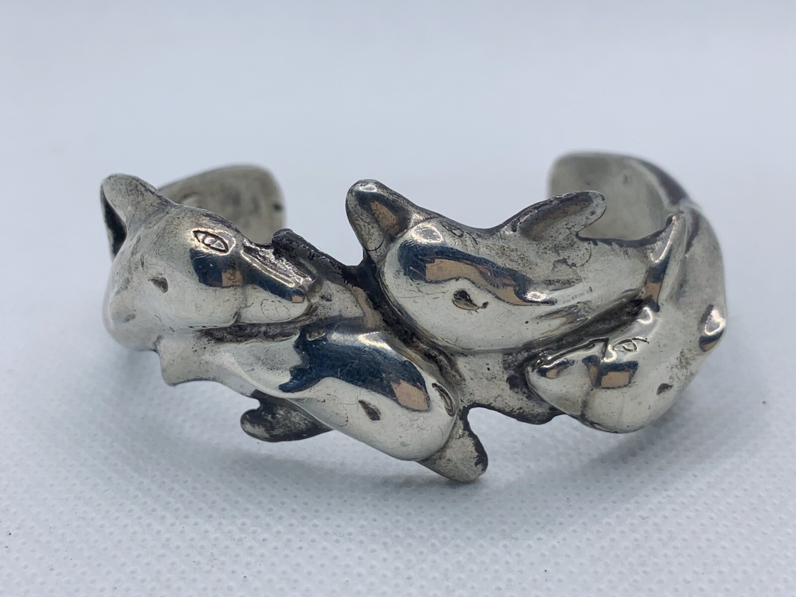 VTG Signed TH.Bush Sterling Silver Dolphin Wave Cuff Bracelet 45g #bda