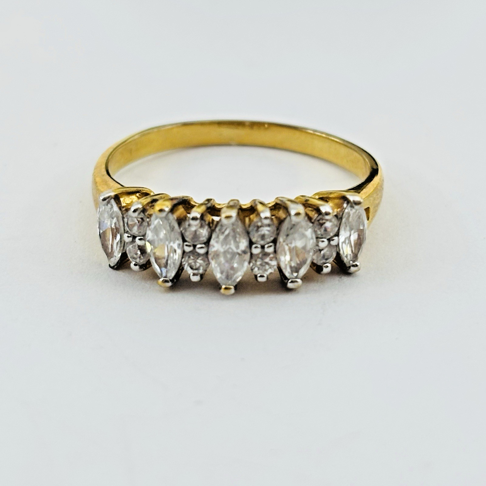 Vintage CZ Marquise Cluster Cocktail Ring Yellow gold plated Size 11