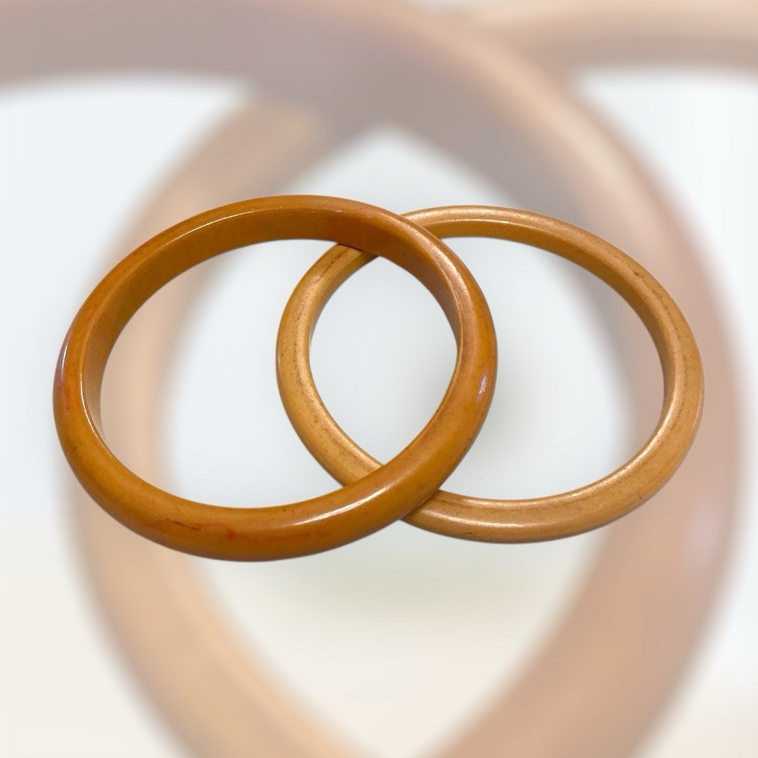 Butterscotch/Carmel Bakelite Bangle Style Bracelets Set of 2 1930s-1950s Tested