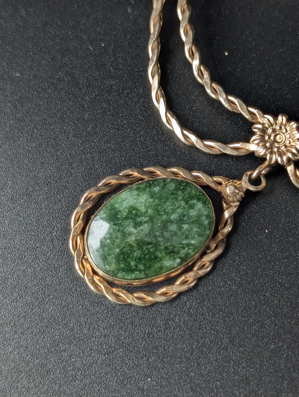 Antique R.F. Simmons 12K Gold Fill Nephrite Jade Festoon Necklace Edwardian Styl
