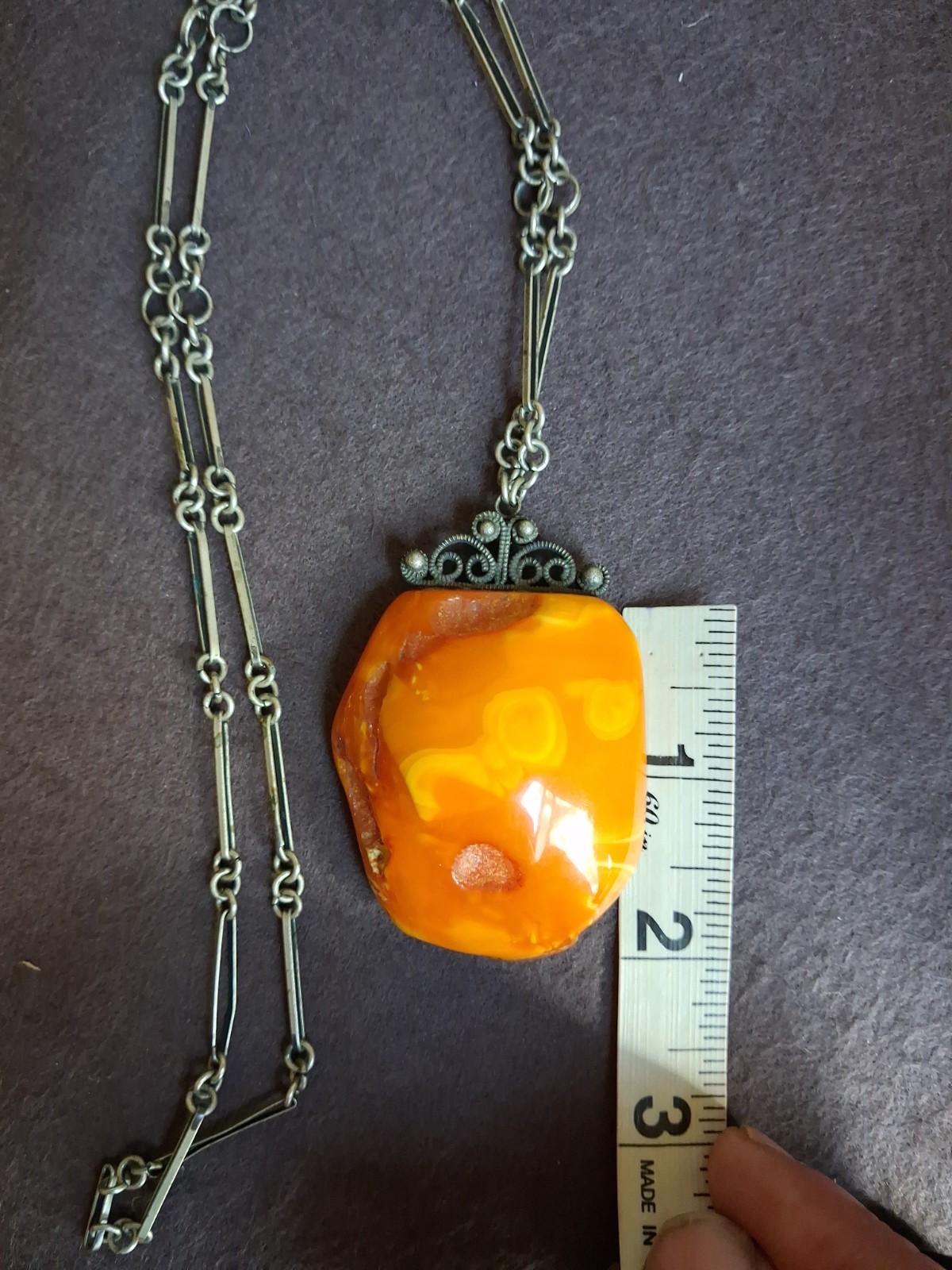 Vintage Egg Yolk Baltic Amber Large Nugget Necklace