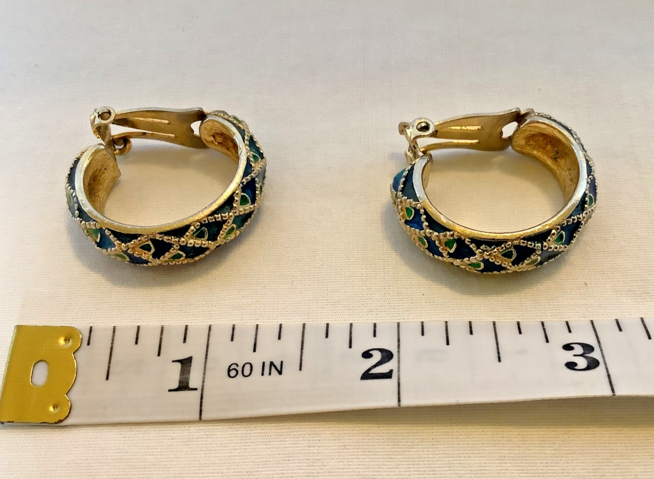 Vintage Orena Paris Peacock Enamel Clip-On Earrings, Signed