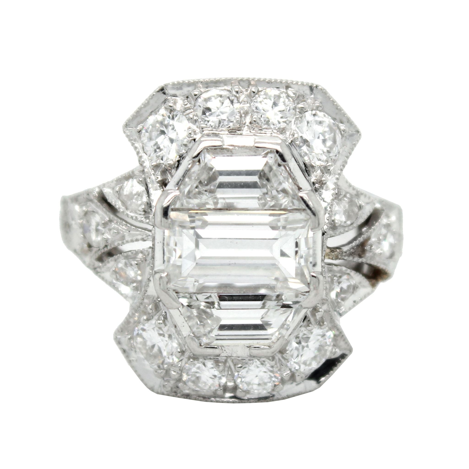 Antique Art Deco 3ctw Baguette Diamond Cocktail Ring in Platinum Setting
