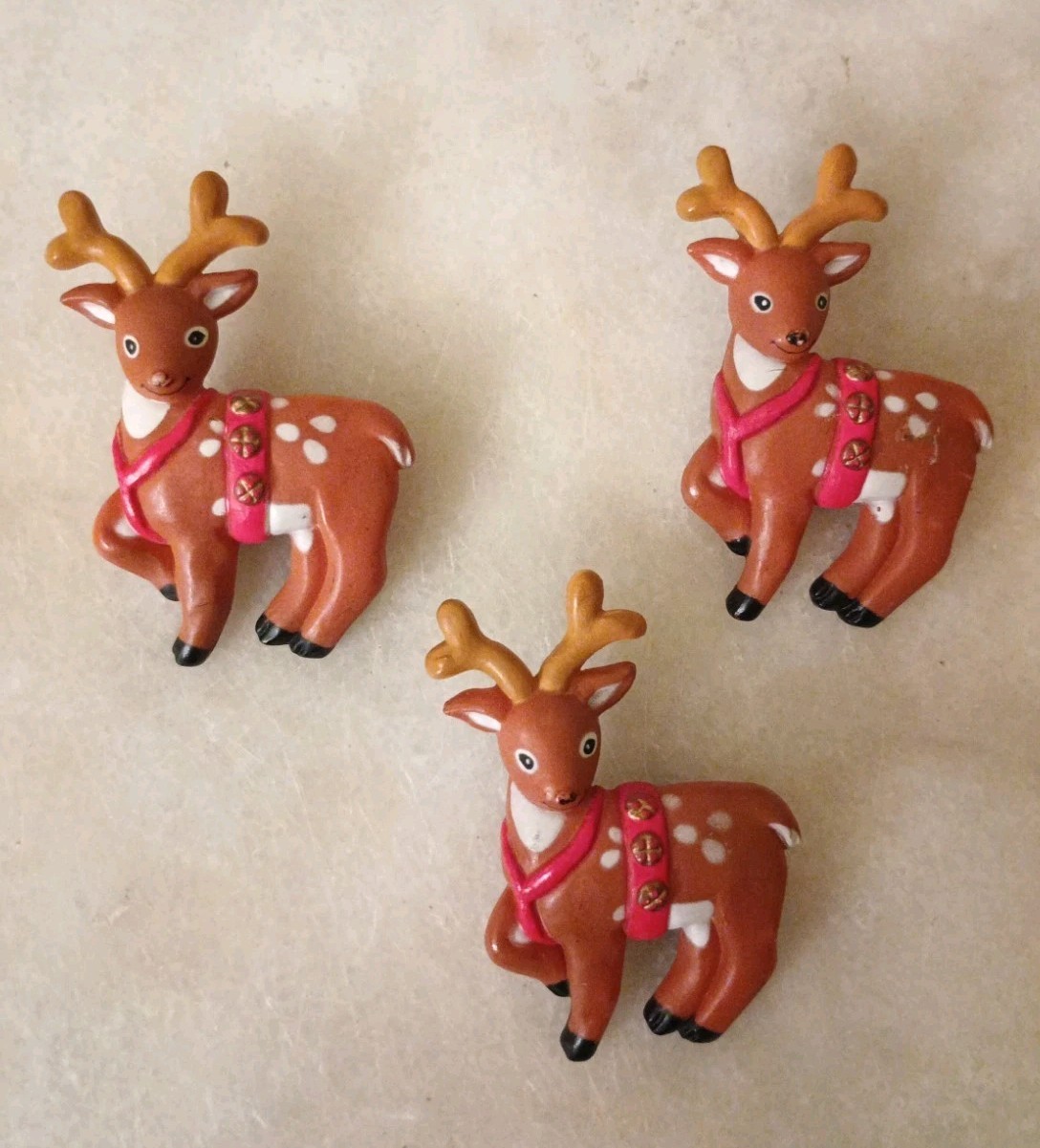 Lot of 3 Christmas Reindeers FUN WORLD Vintage Plastic Pins Brooch