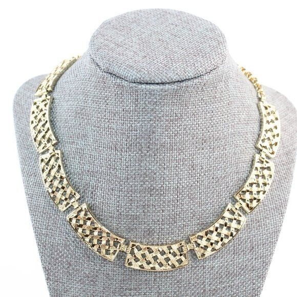 Vintage Sarah Conventry Gold Metal 16.5″ Basket Weave Link Double Rolo Chain Set