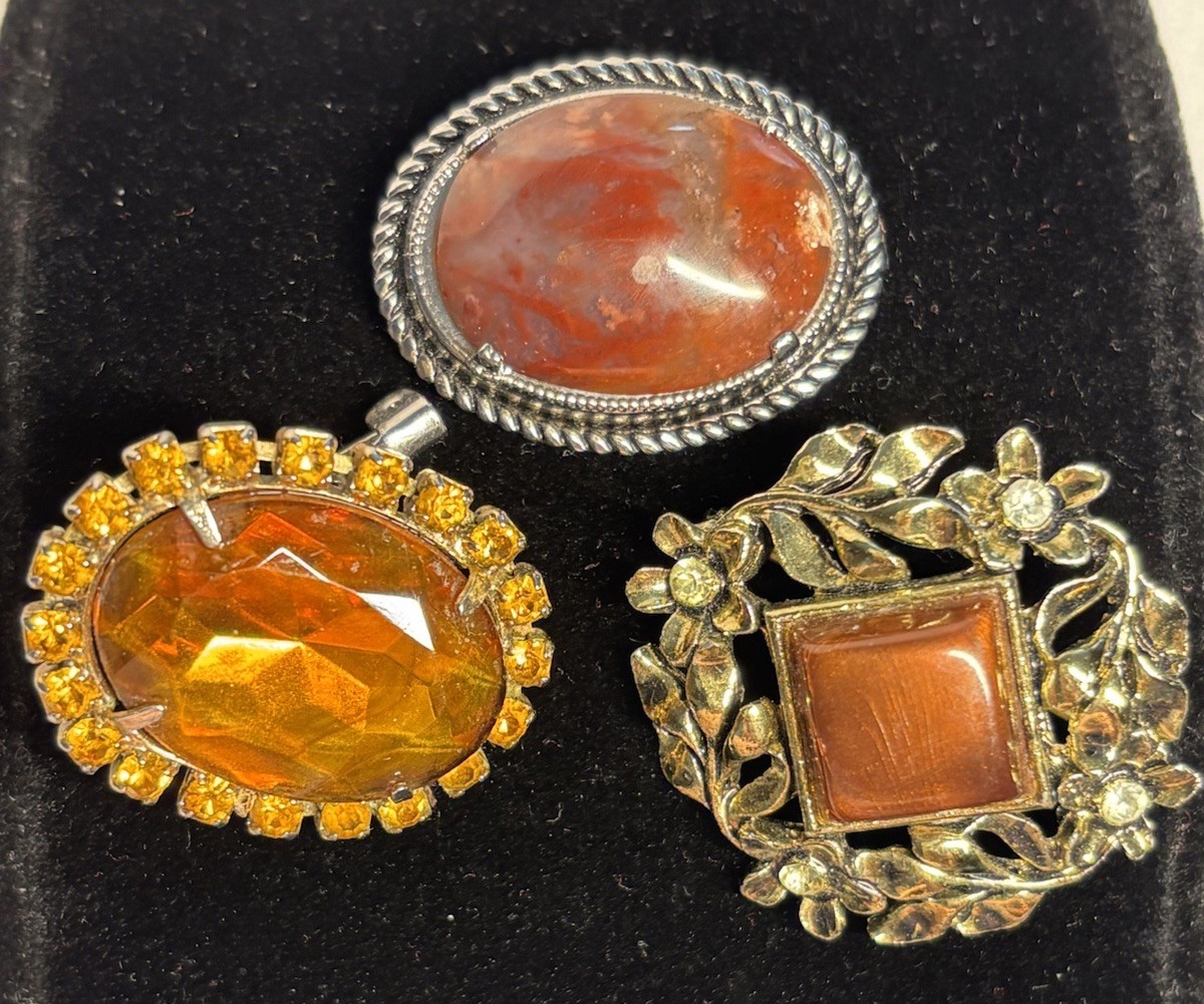 Vintage Brooch Lot Fall Tones Brown Burgundy Colors