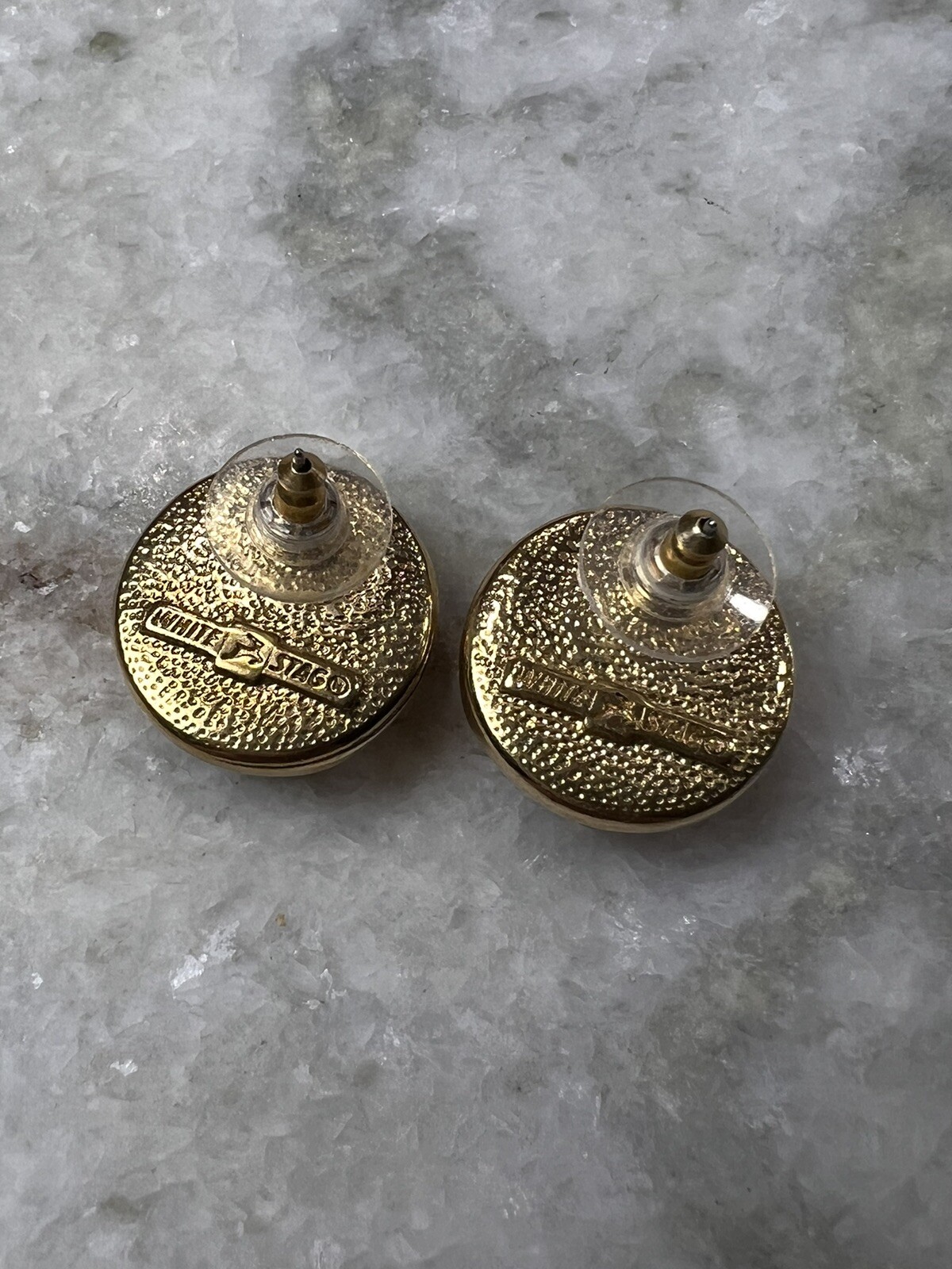 White Stag Faux Pearl Mabe’ Gold-tone Pierced Earrings