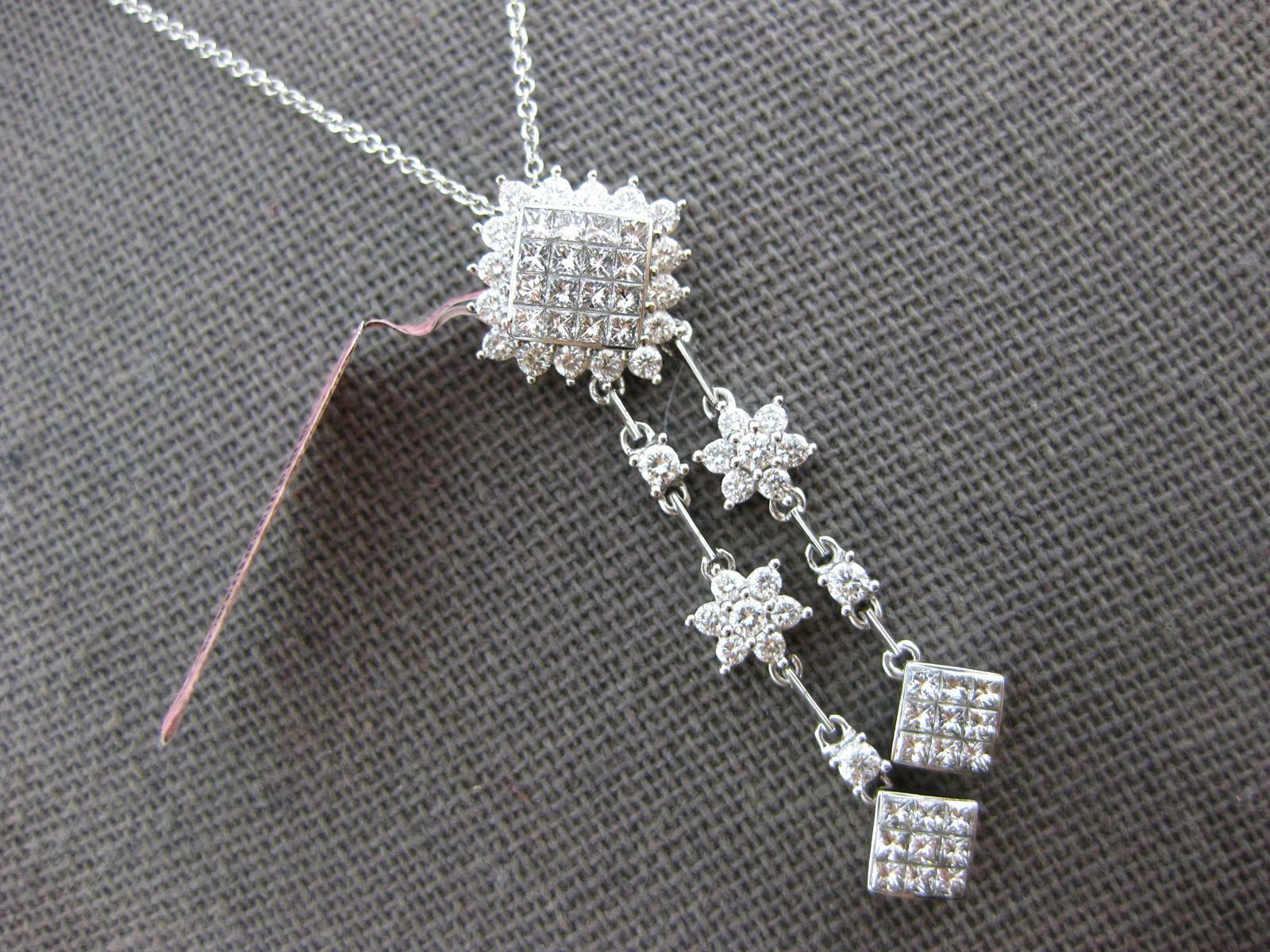 1.53CT DIAMOND 18K WHITE GOLD ROUND & PRINCESS FLOWER BY THE YARD LARIAT PENDANT