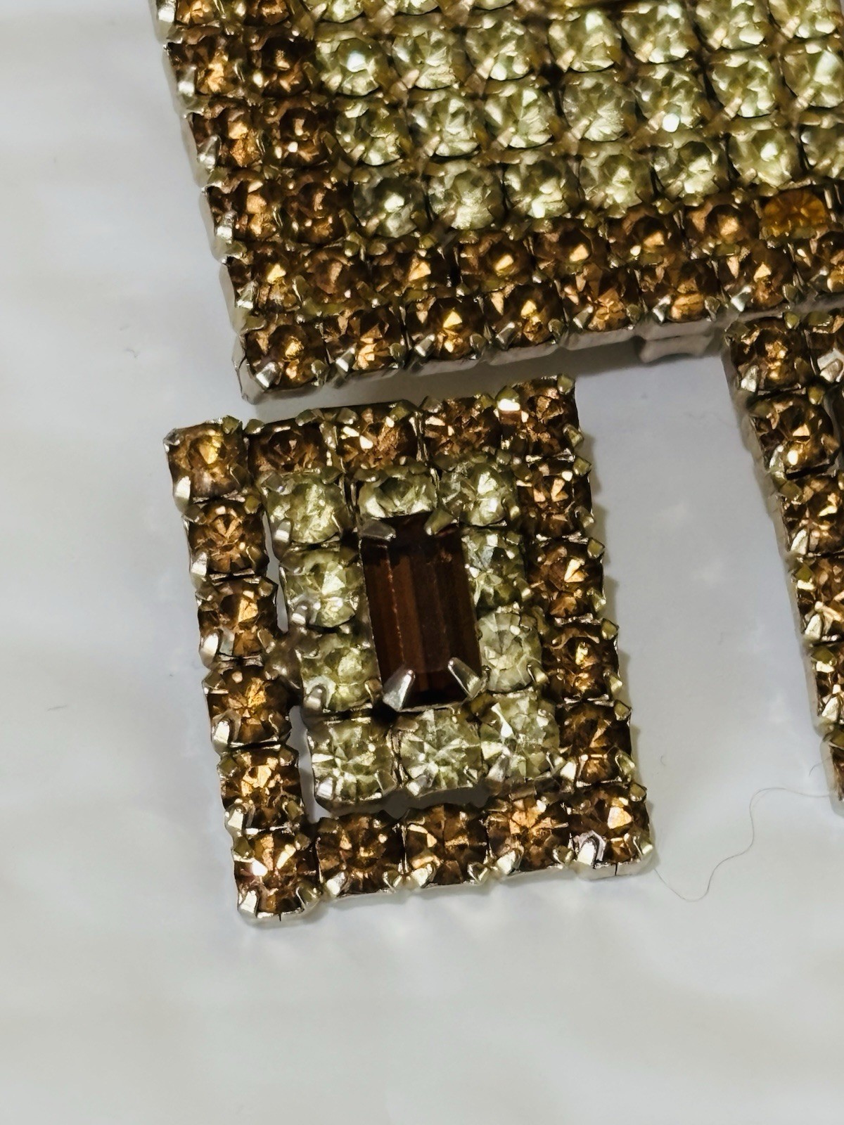 Vintage Bold Rhinestone Statement Brooch and Earrings Set Gold Tone Retro Glam