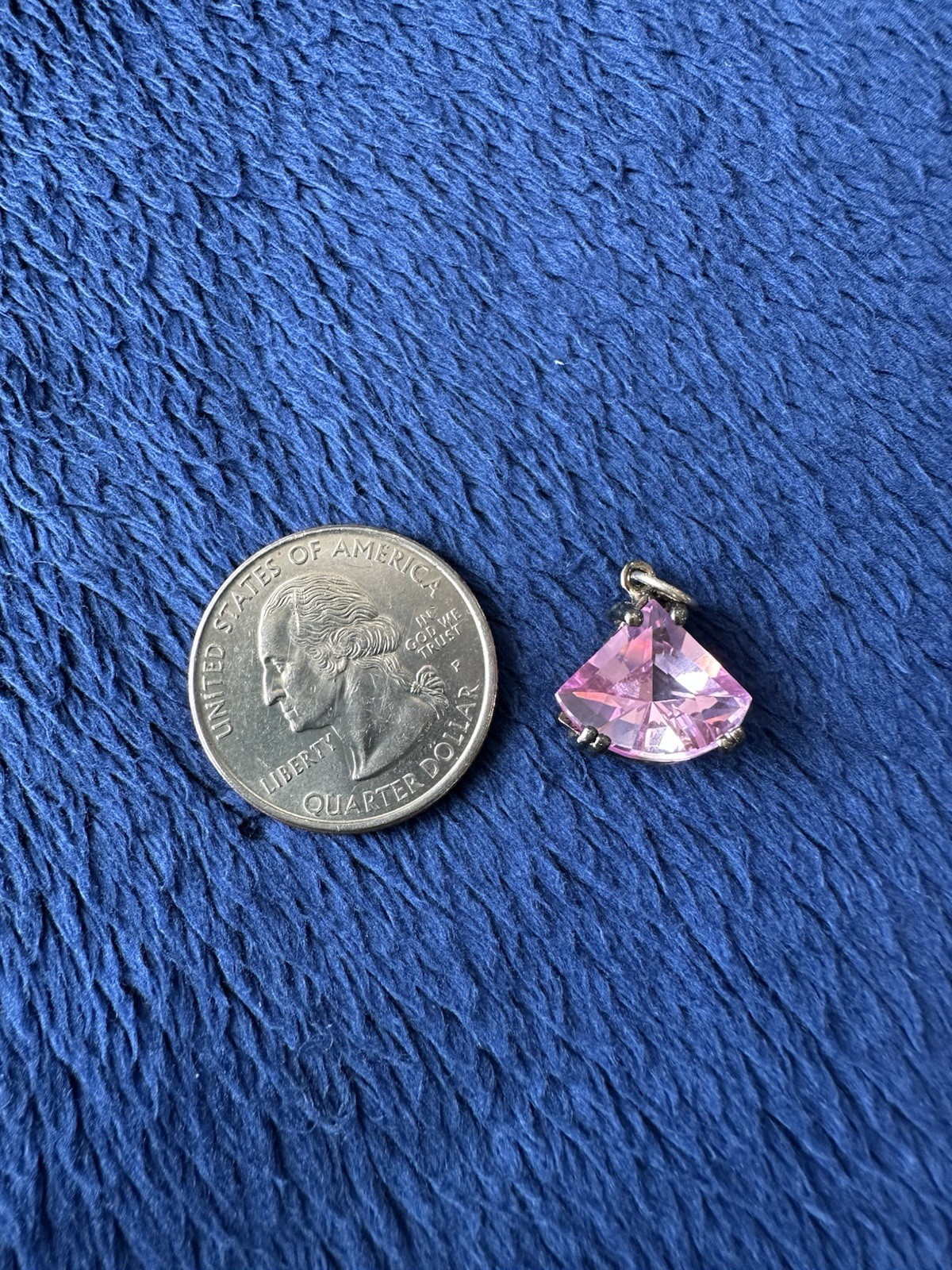 Vtg Sterling Silver 925 Pink Sapphire Necklace Pendant, 19mm Long