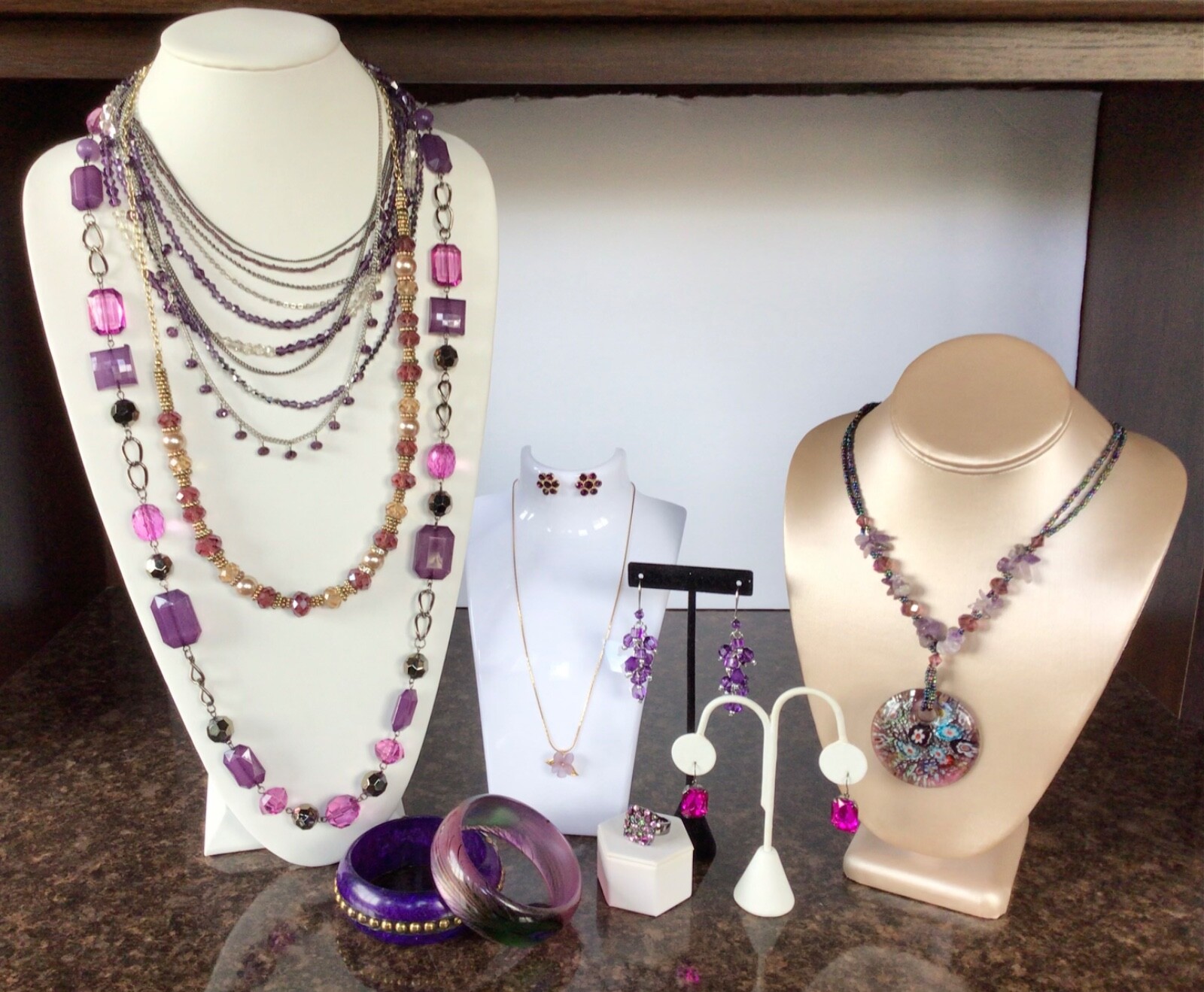 Purple Themed Jewelry Lot (11 Pieces) Silver/Gold tone Rhinestone Beads Enamel